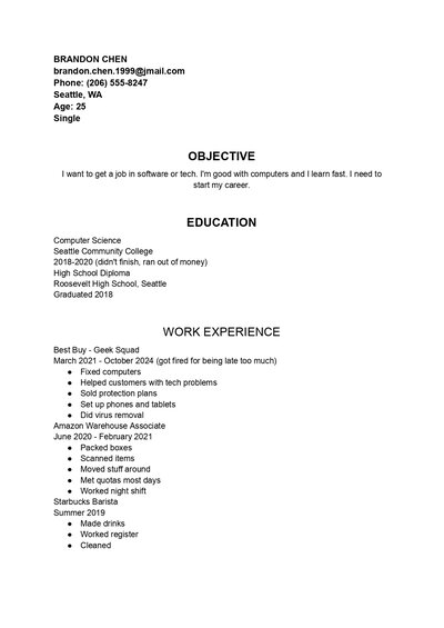 Original CV before optimization
