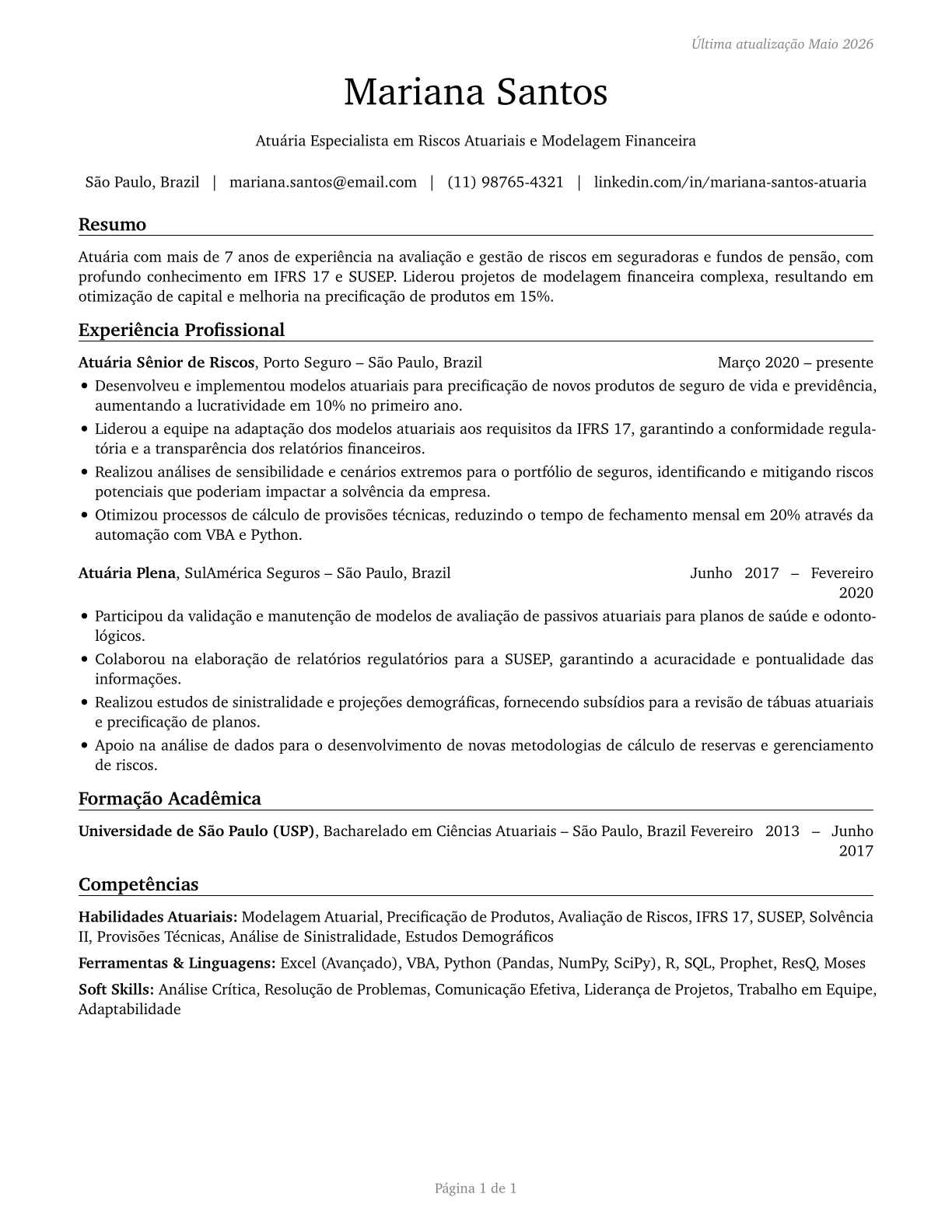 Actuaries CV in Portuguese — page 1