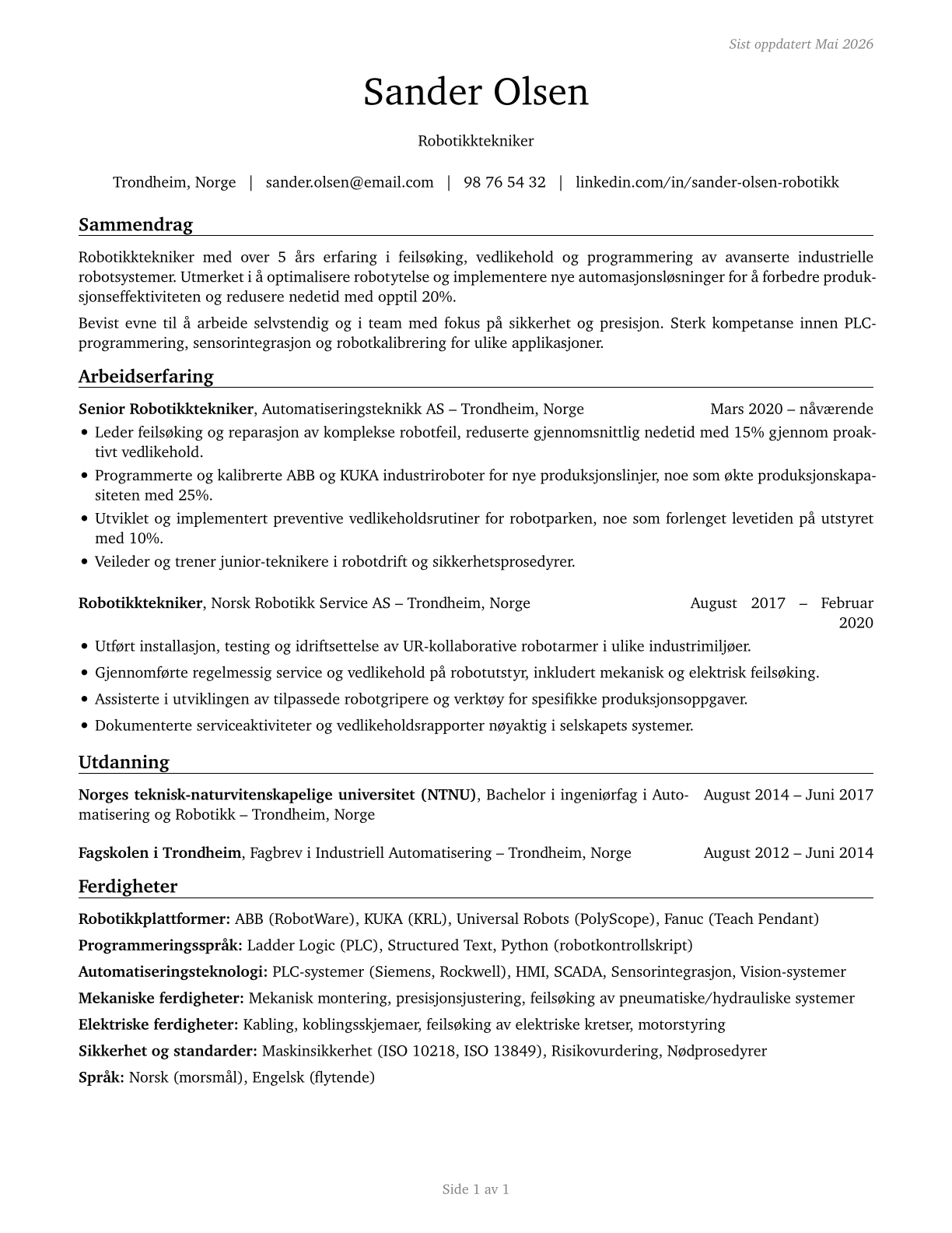 Robotics Technicians CV in Norwegian_bokmal — page 1