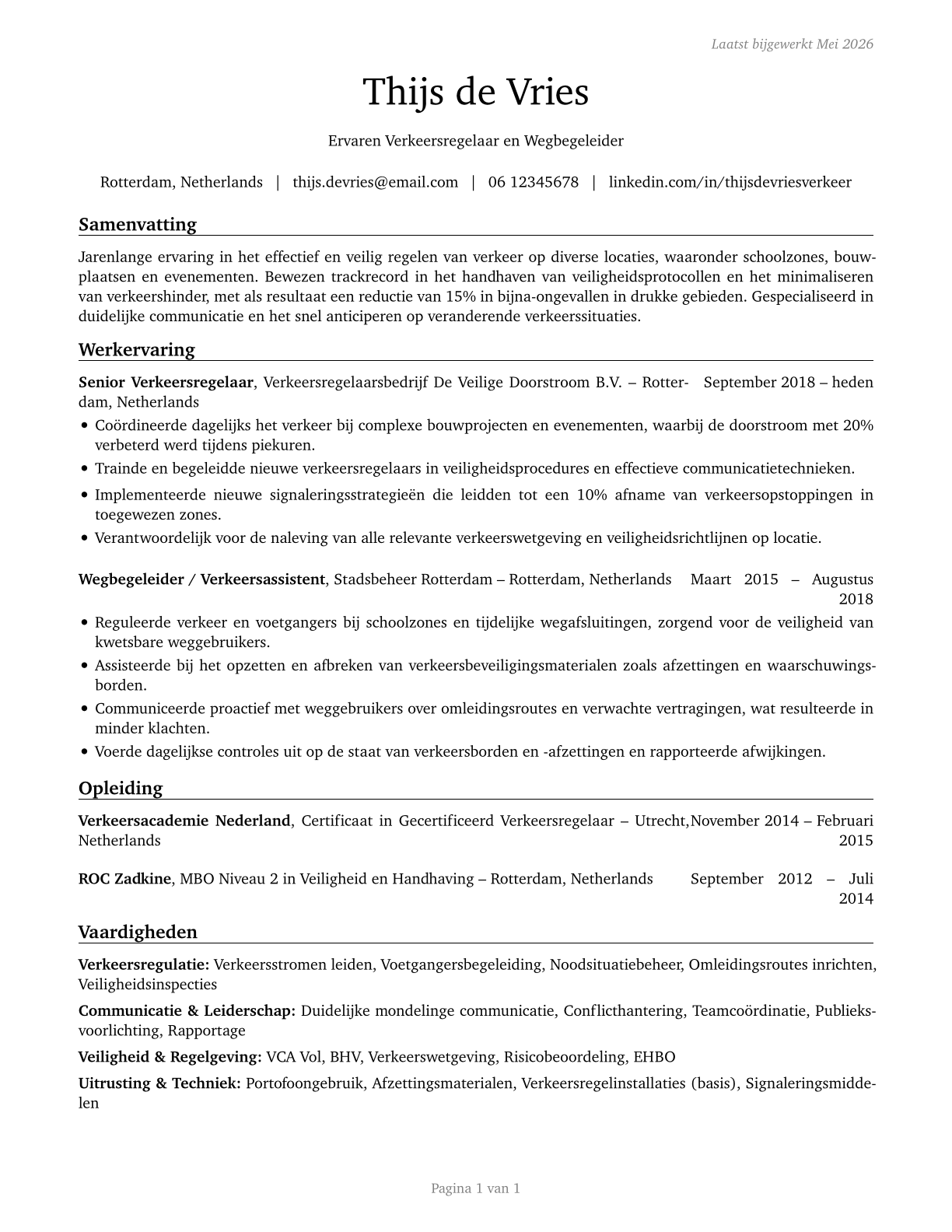 Crossing Guards and Flaggers CV in Dutch — page 1