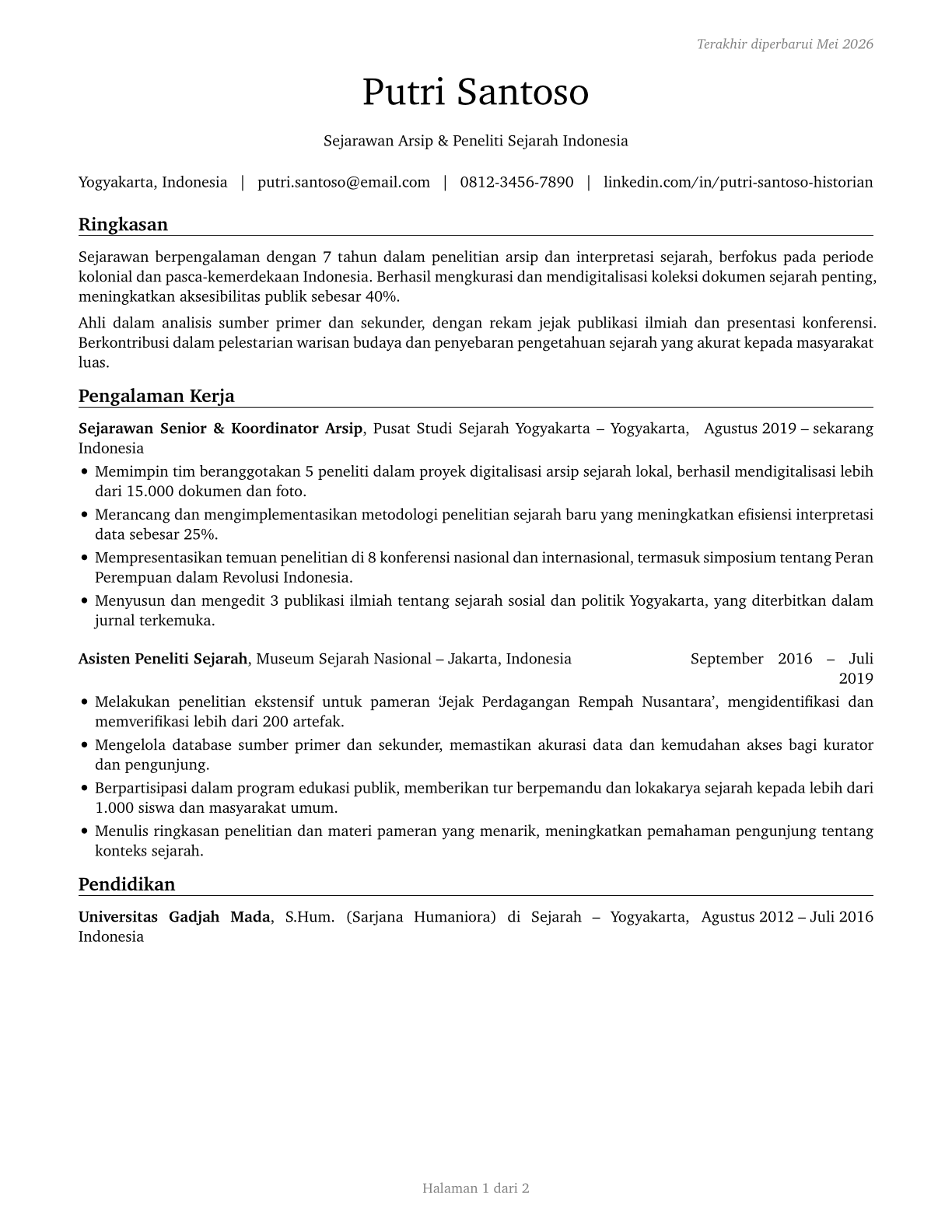 Historians CV in Indonesian — page 1