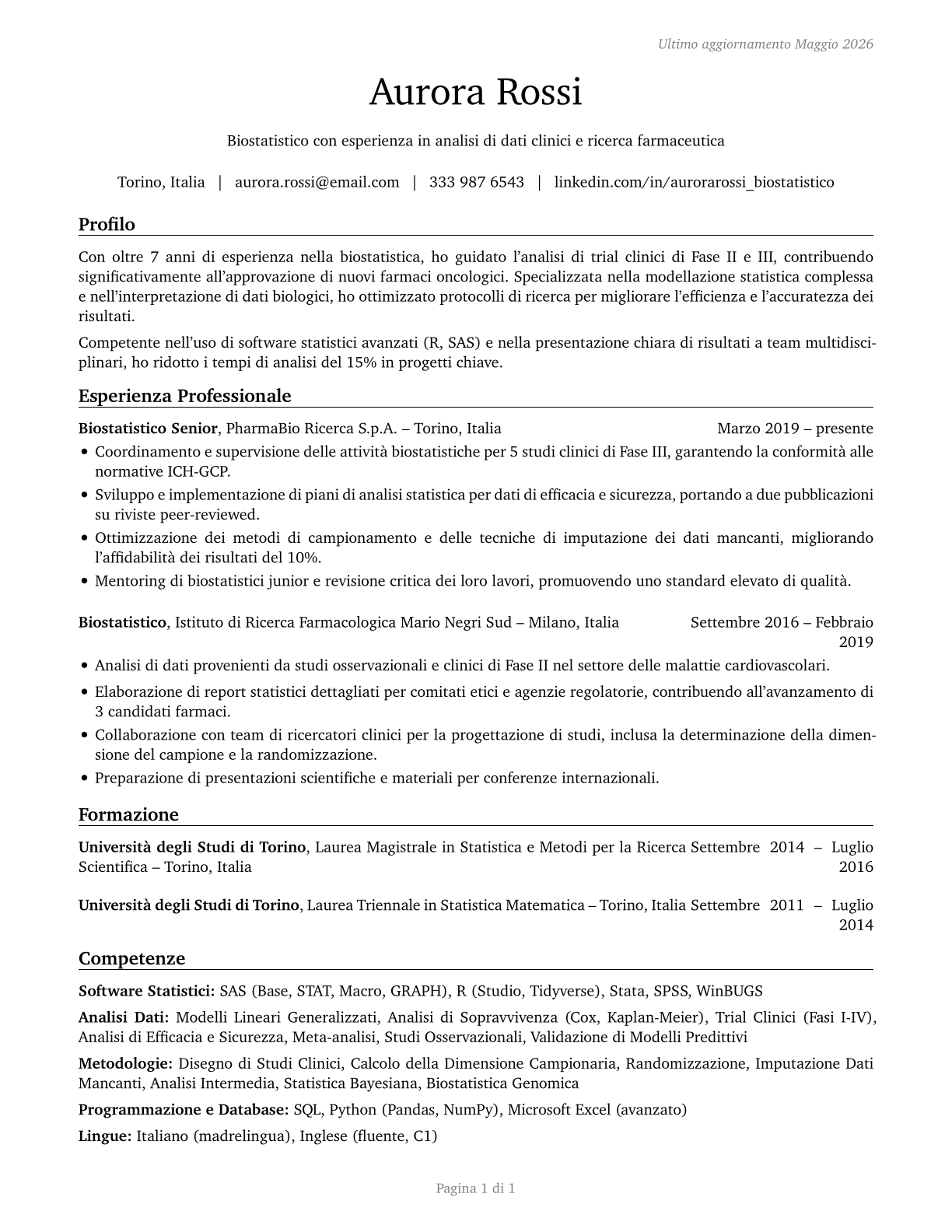 Biostatisticians CV in Italian — page 1