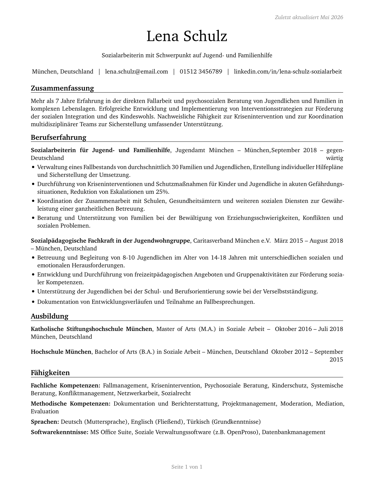 Social Workers, All Other CV in German — page 1