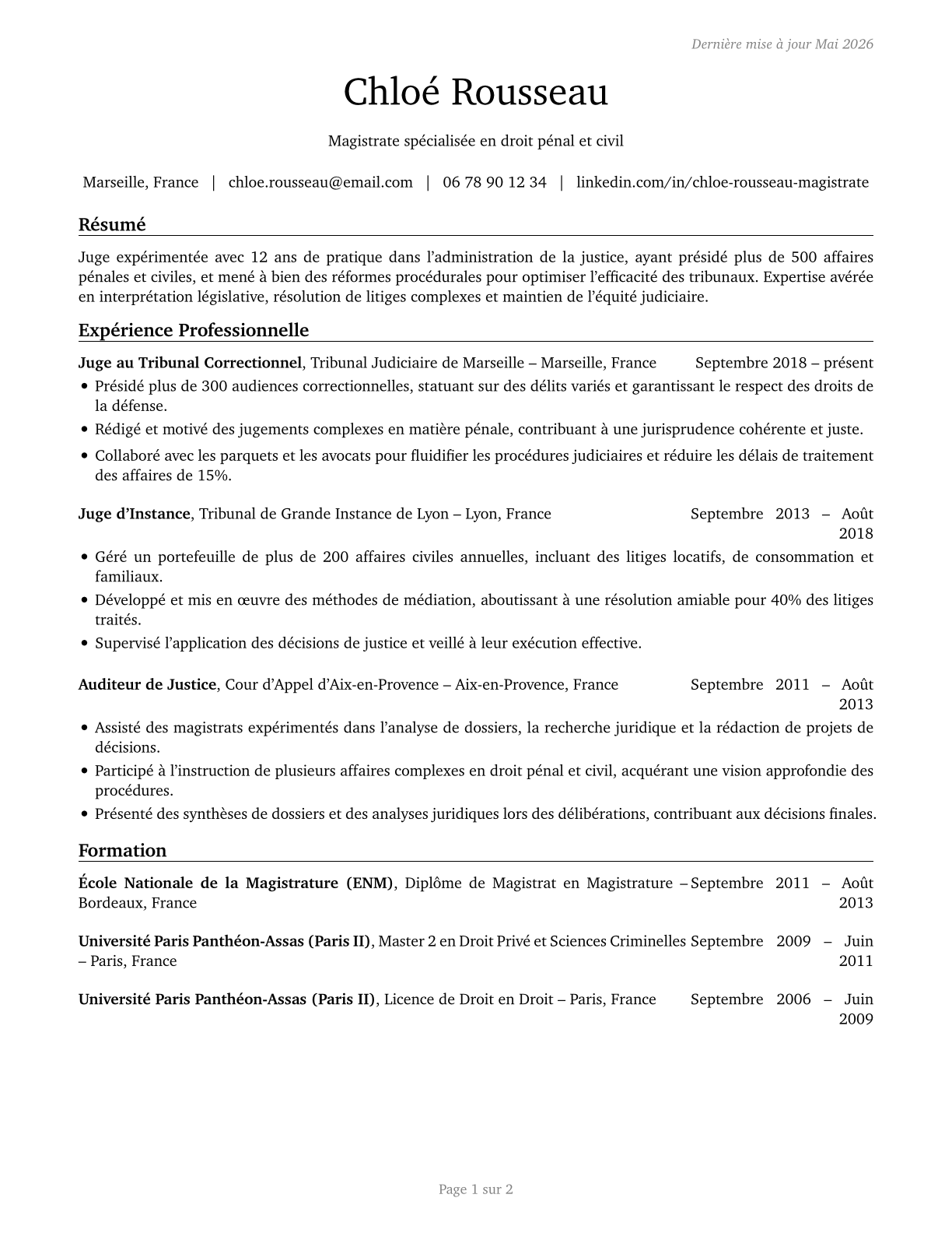 Judges, Magistrate Judges, and Magistrates CV in French — page 1