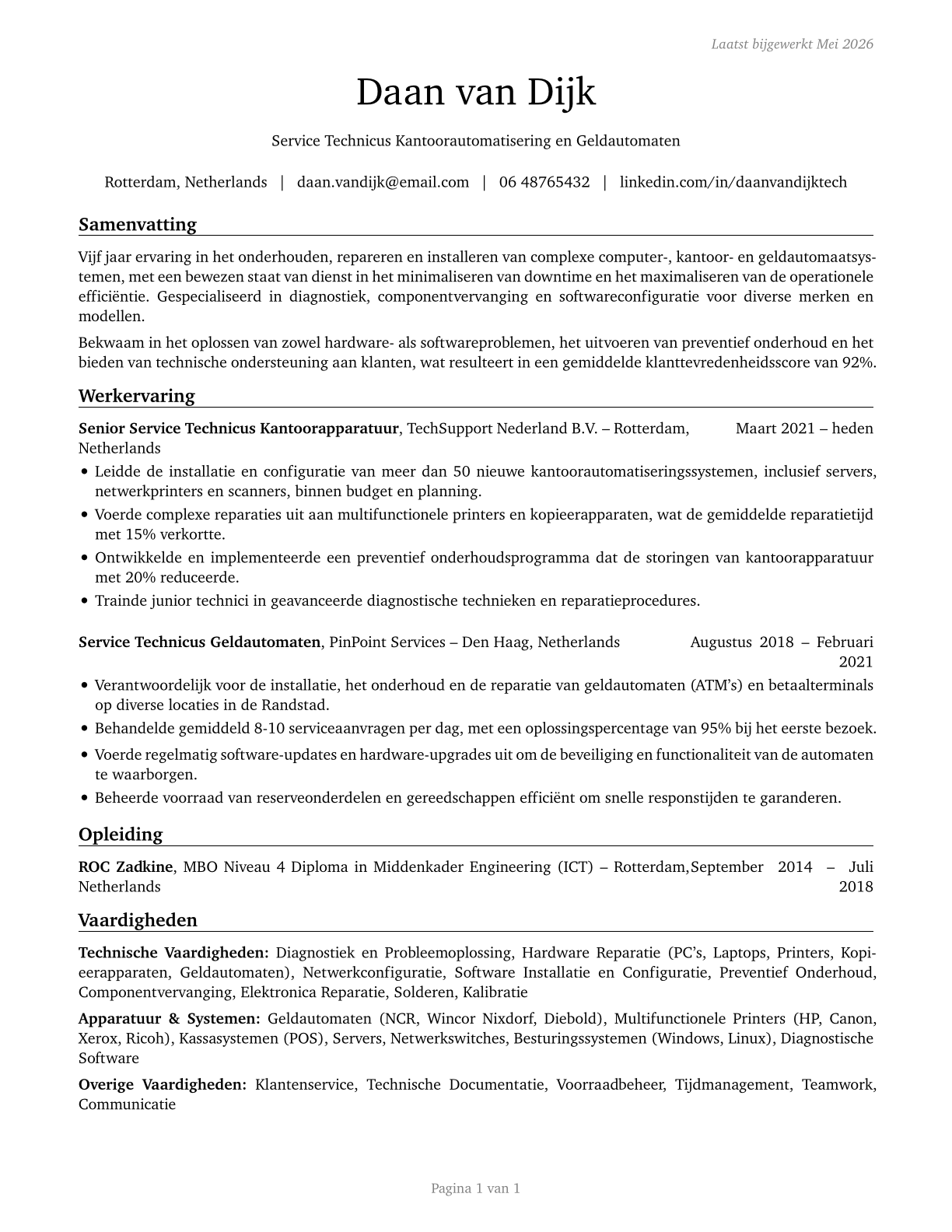 Computer, Automated Teller, and Office Machine Repairers CV in Dutch — page 1