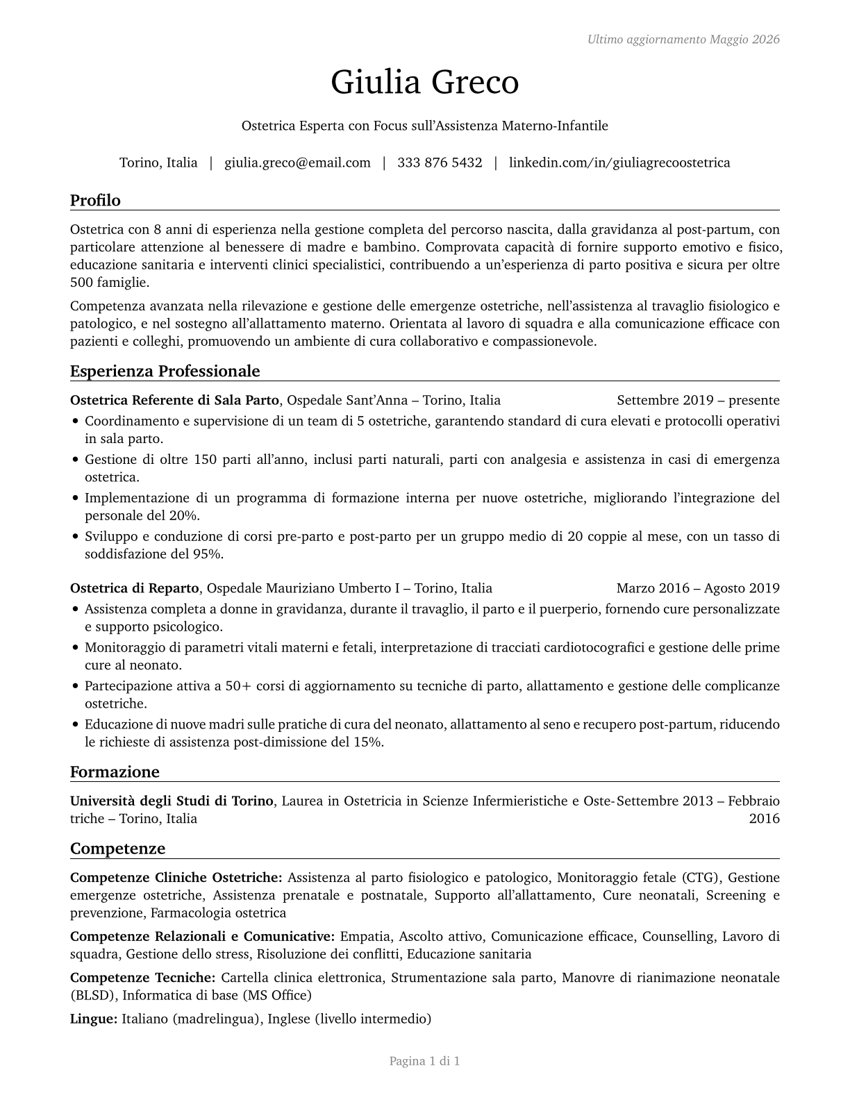 Midwives CV in Italian — page 1