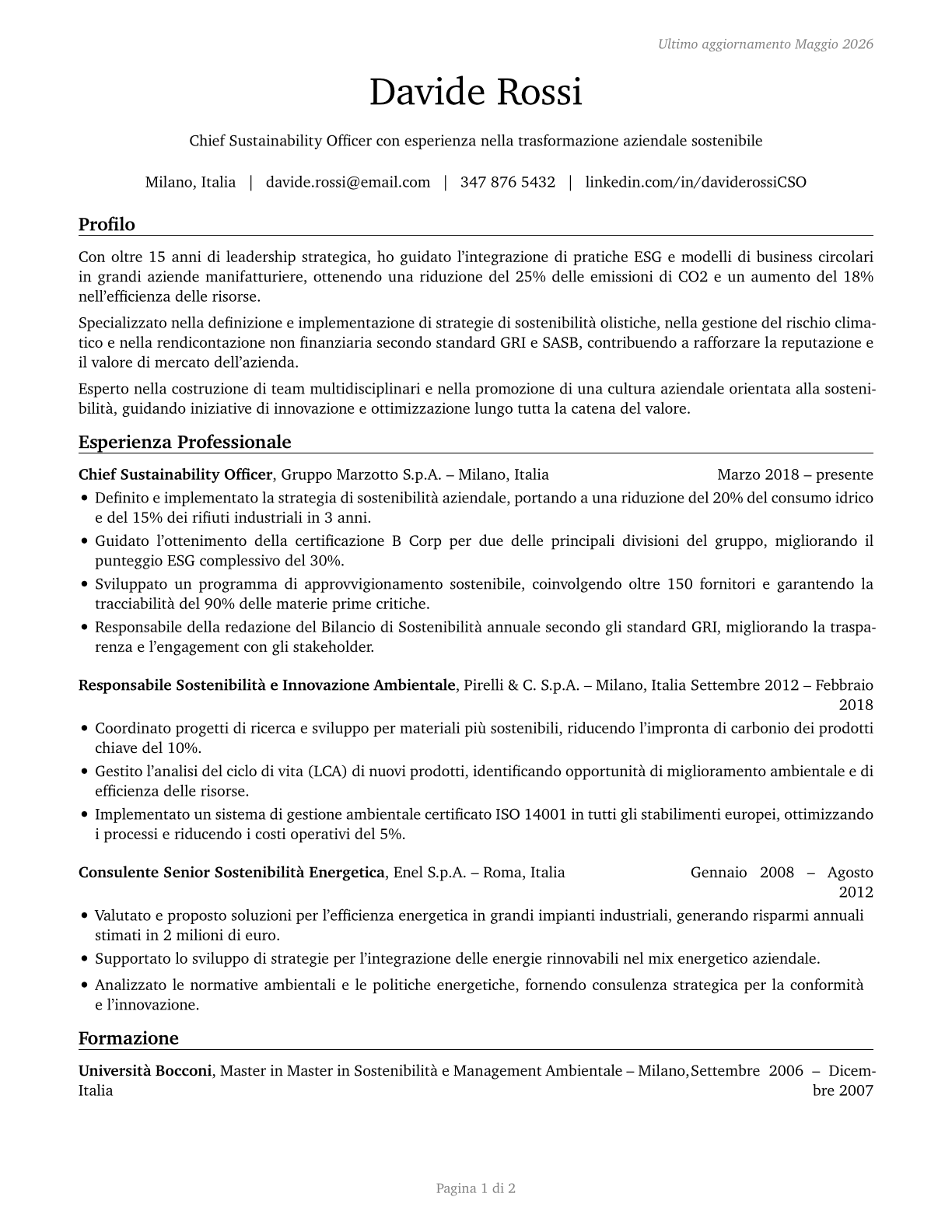 Chief Sustainability Officers CV in Italian — page 1