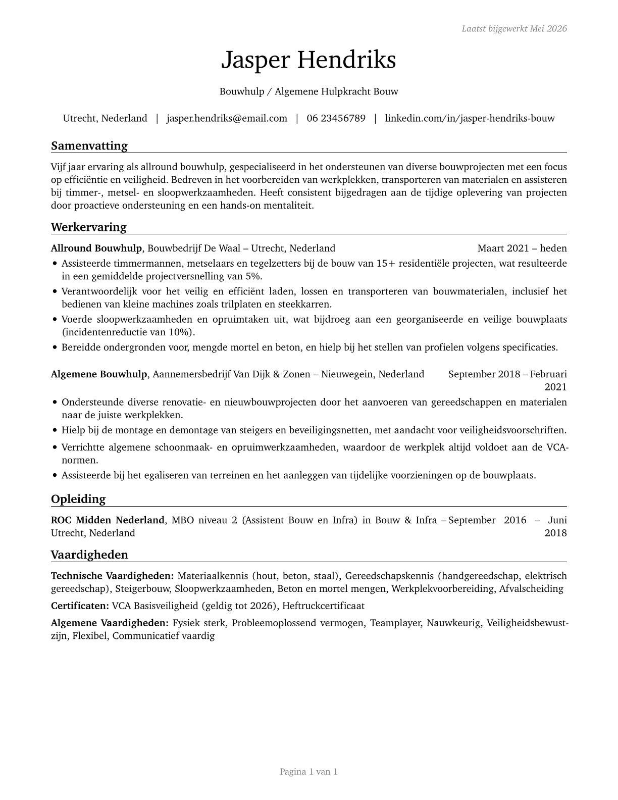 Helpers, Construction Trades, All Other CV in Dutch — page 1