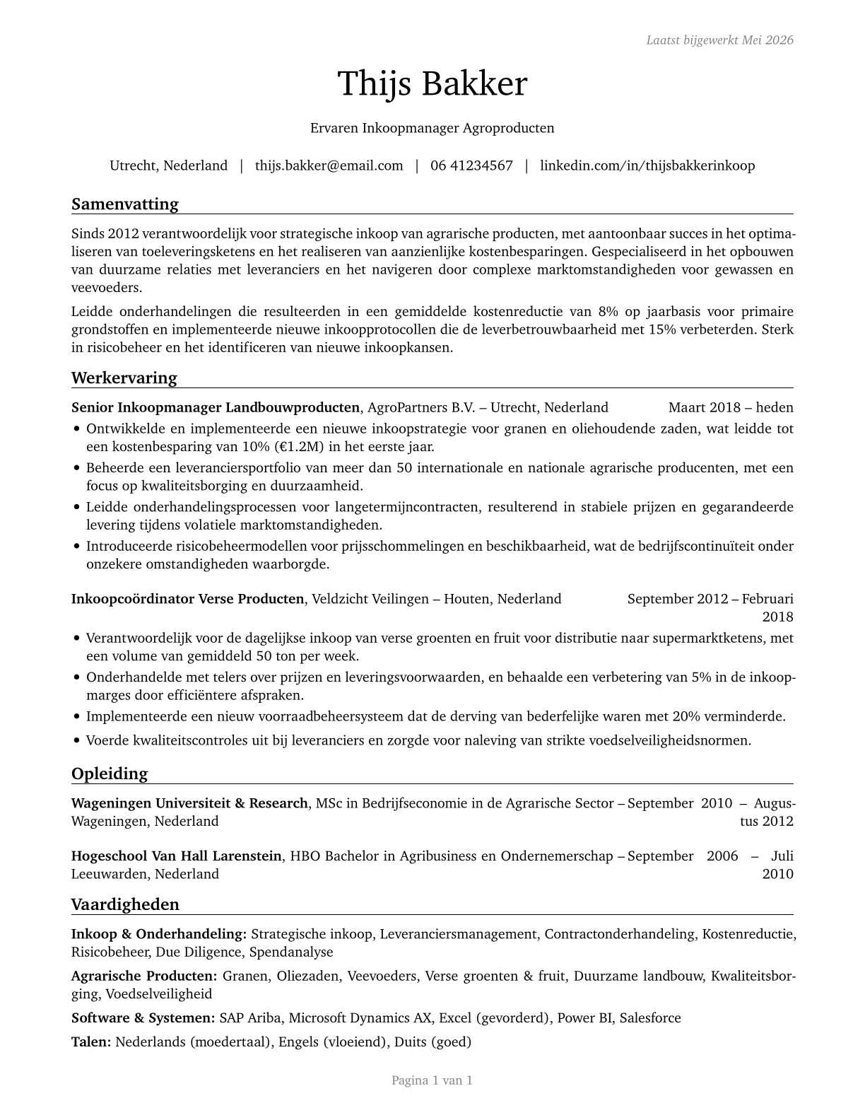 Buyers and Purchasing Agents, Farm Products CV in Dutch — page 1