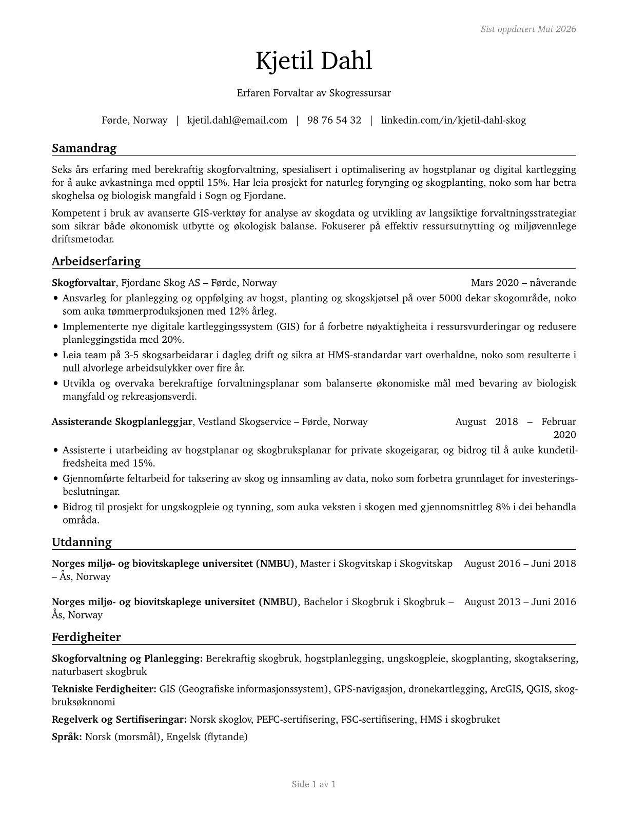 Foresters CV in Norwegian_nynorsk — page 1