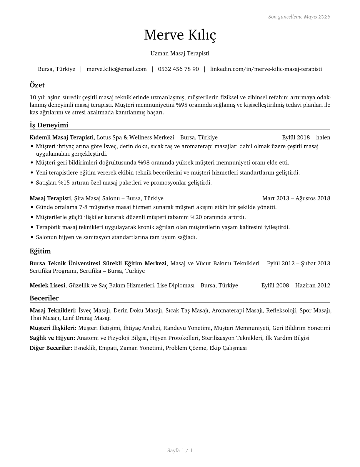 Massage Therapists CV in Turkish — page 1