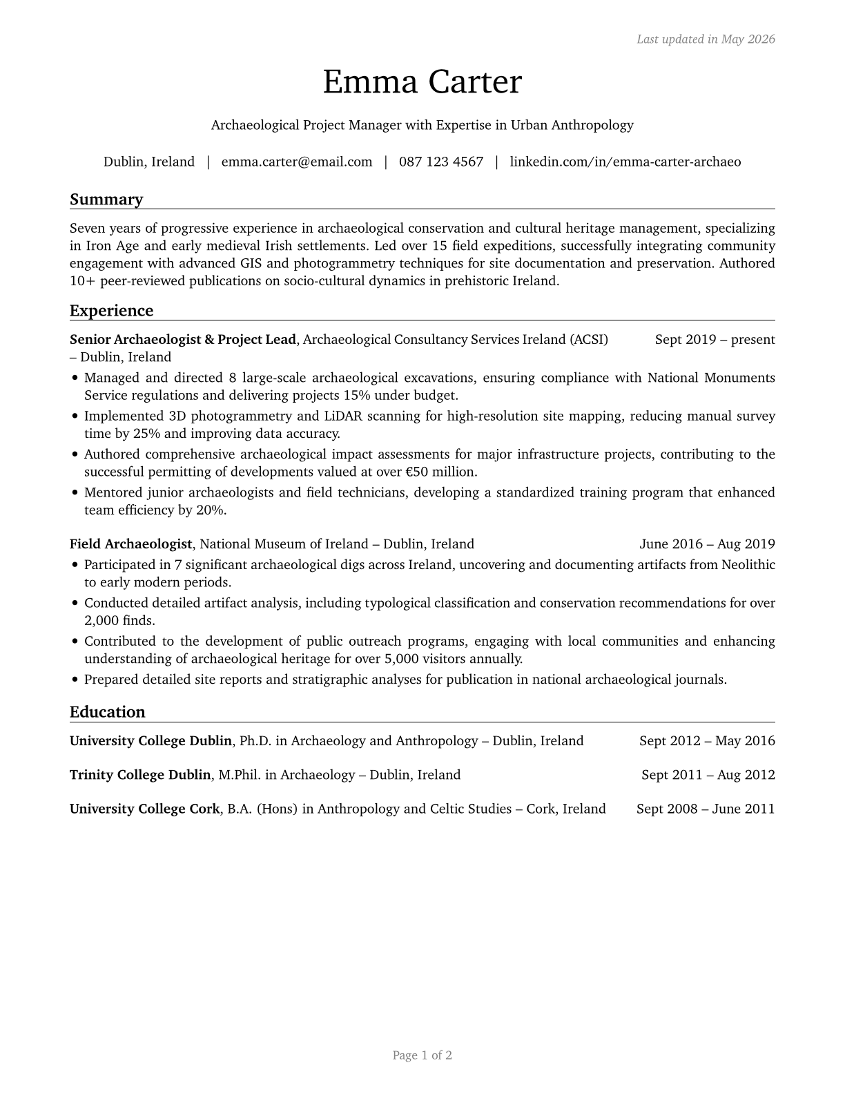 Anthropologists and Archeologists CV in English — page 1