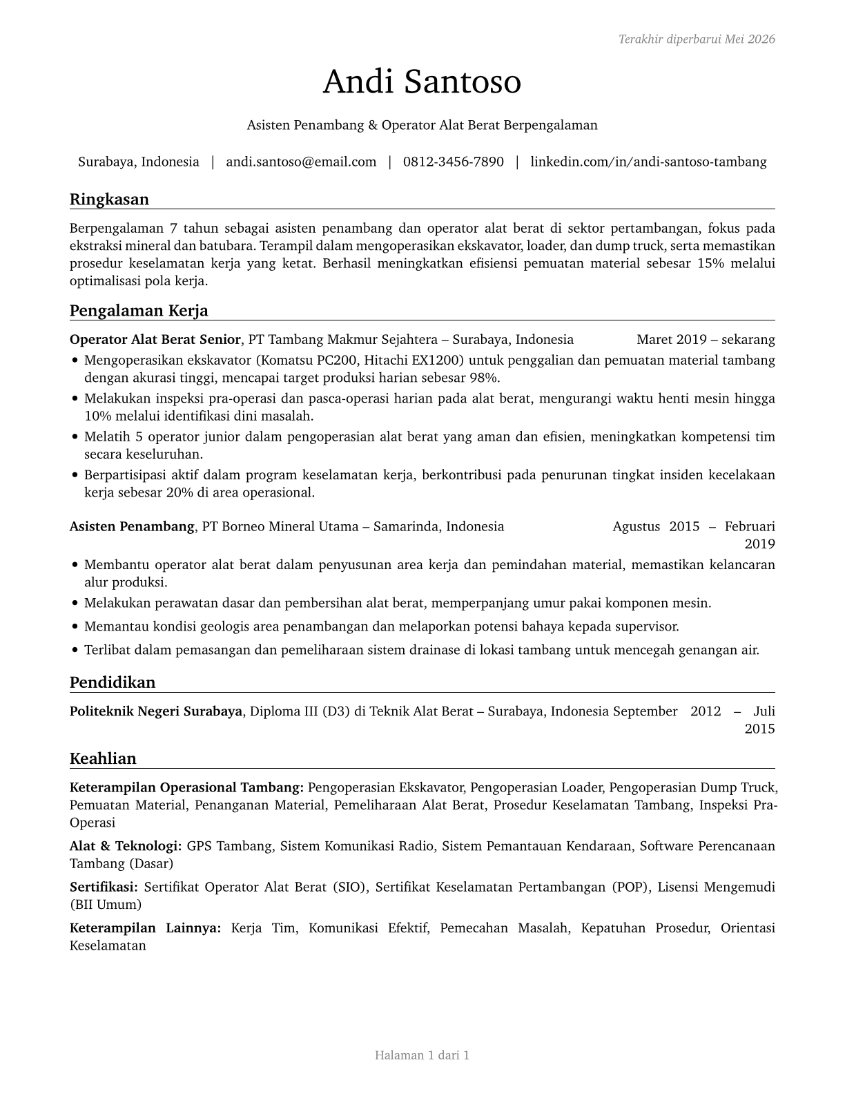 Helpers--Extraction Workers CV in Indonesian — page 1