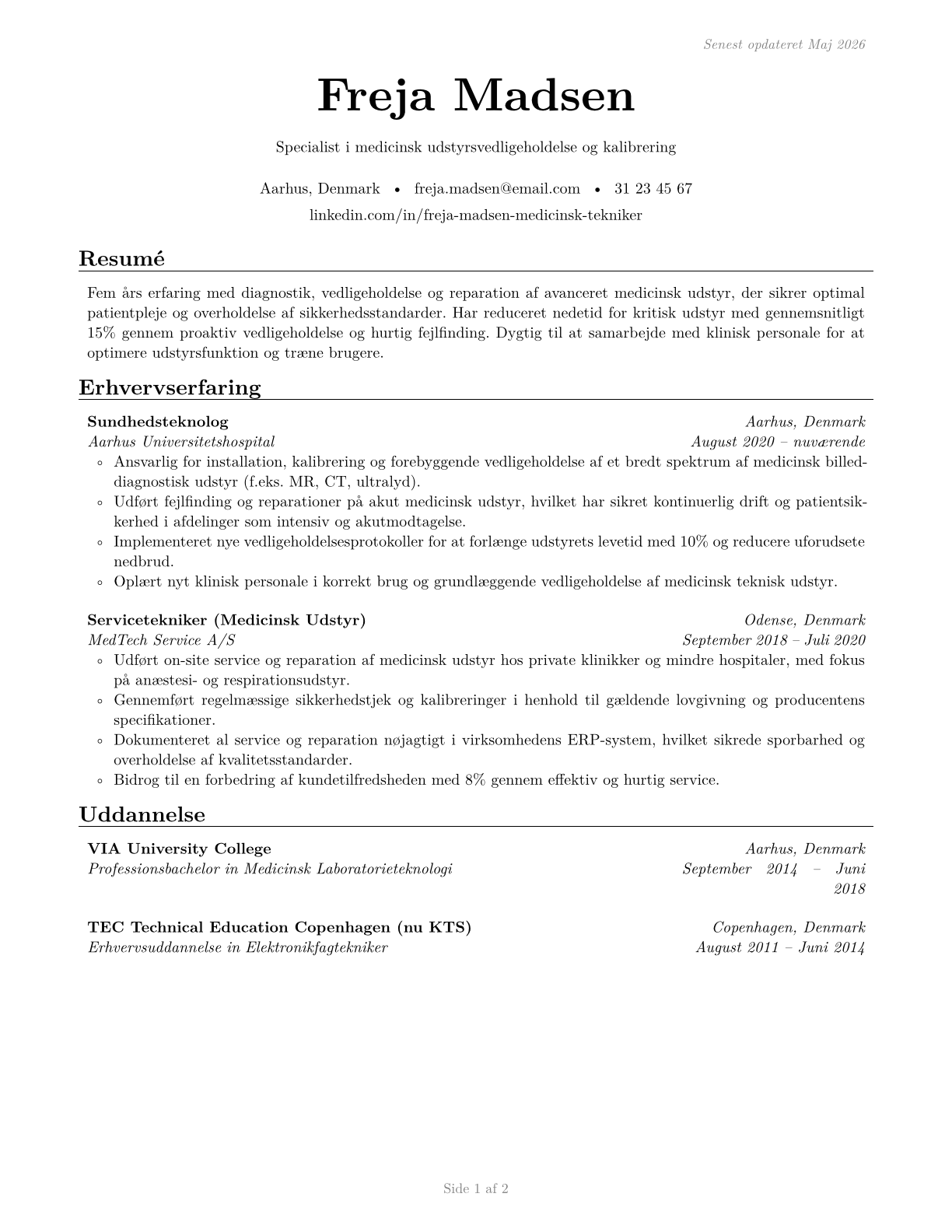 Health Technologists and Technicians, All Other CV in Danish — page 1