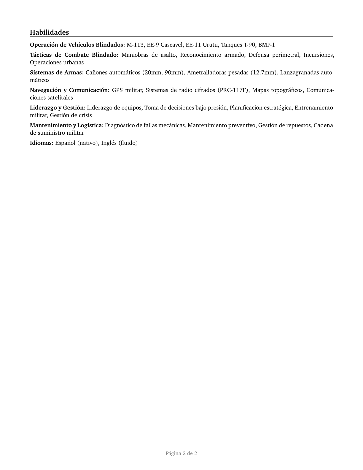 Armored Assault Vehicle Officers CV in Spanish — page 2