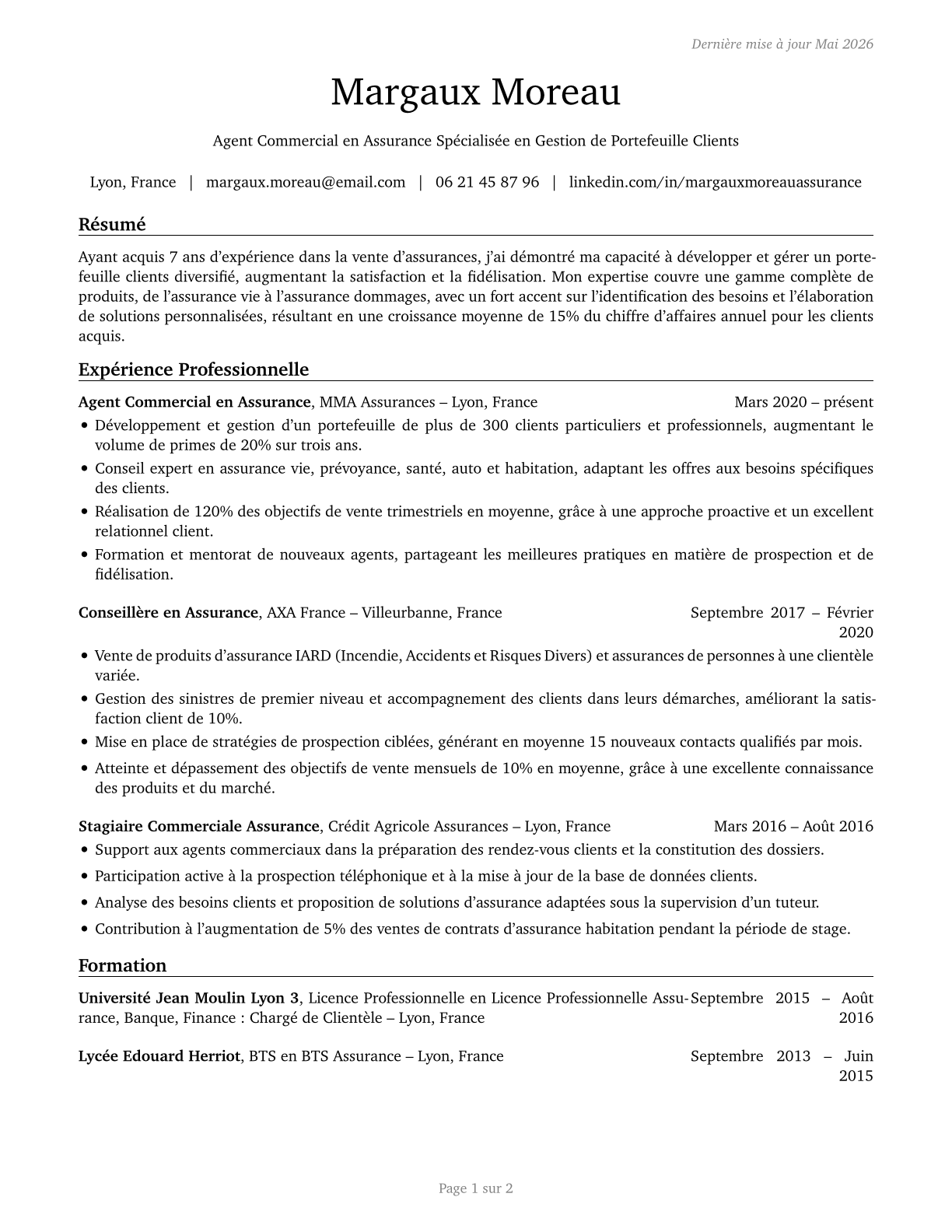 Insurance Sales Agents CV in French — page 1