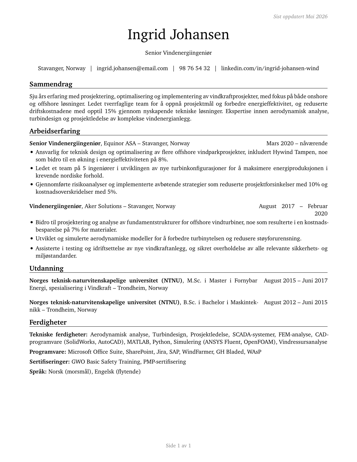 Wind Energy Engineers CV in Norwegian_bokmal — page 1