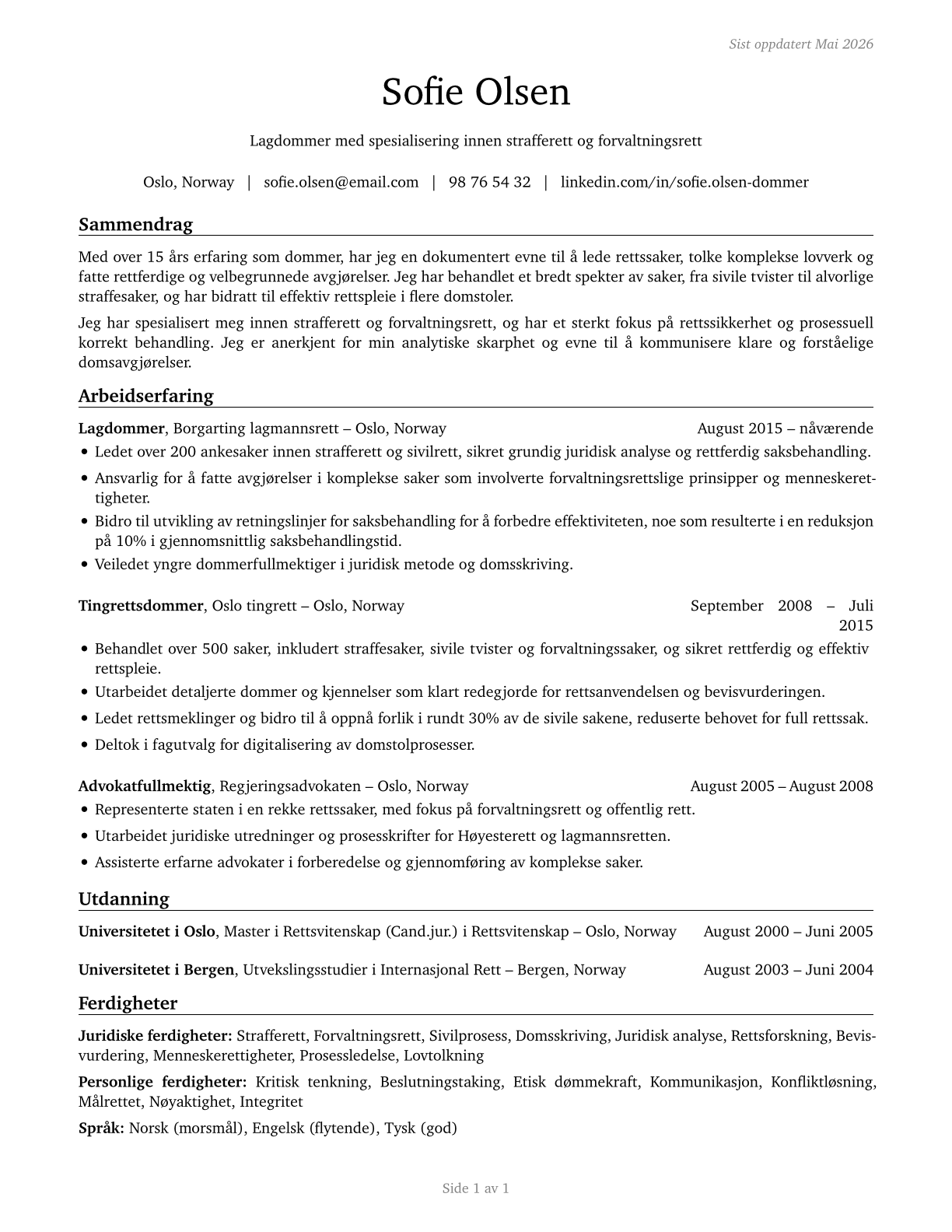 Judges, Magistrate Judges, and Magistrates CV in Norwegian_bokmal — page 1