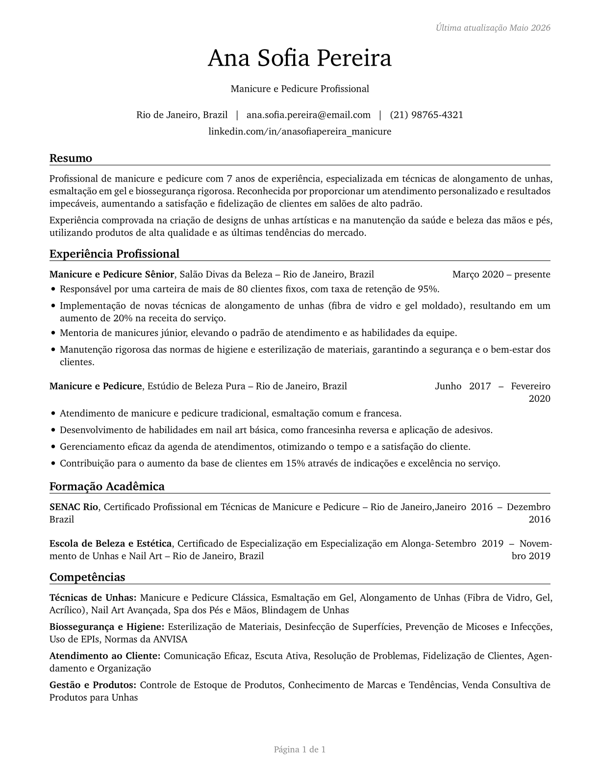 Manicurists and Pedicurists CV in Portuguese — page 1