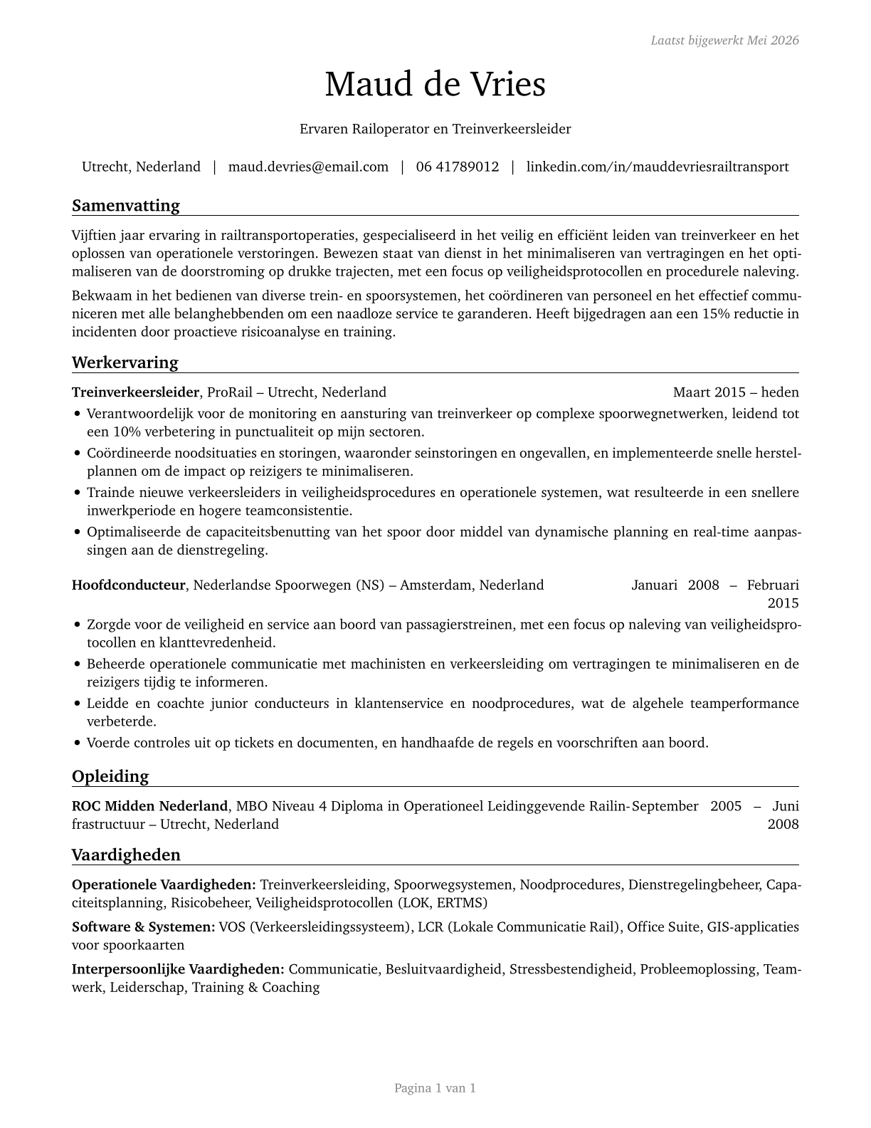 Rail Transportation Workers, All Other CV in Dutch — page 1