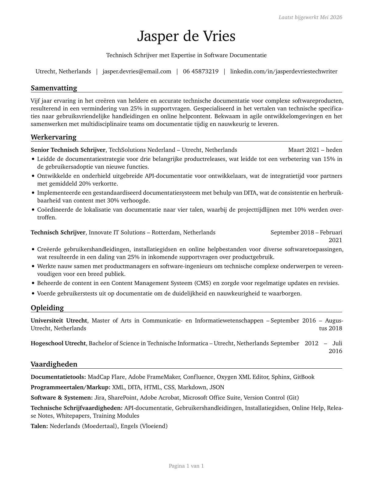 Technical Writers CV in Dutch — page 1
