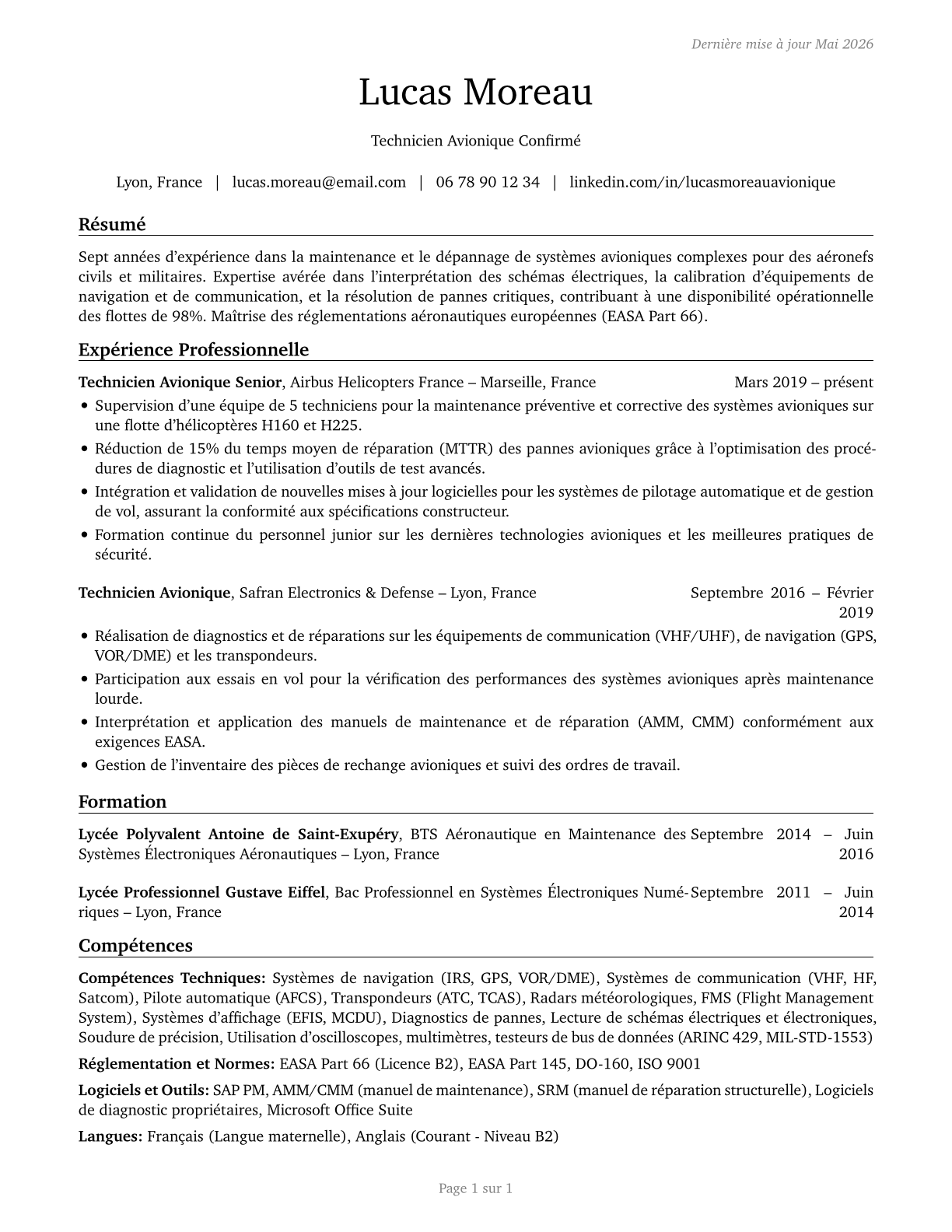 Avionics Technicians CV in French — page 1