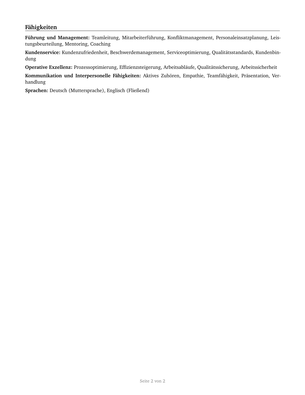 First-Line Supervisors of Personal Service Workers CV in German — page 2