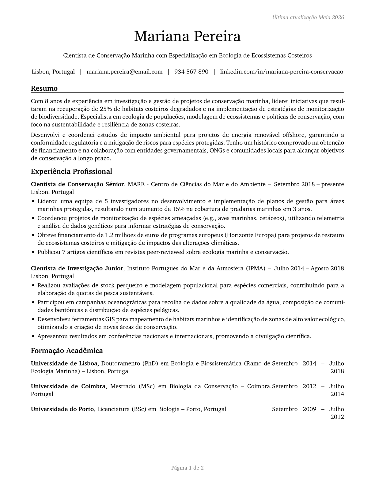 Conservation Scientists CV in Portuguese — page 1