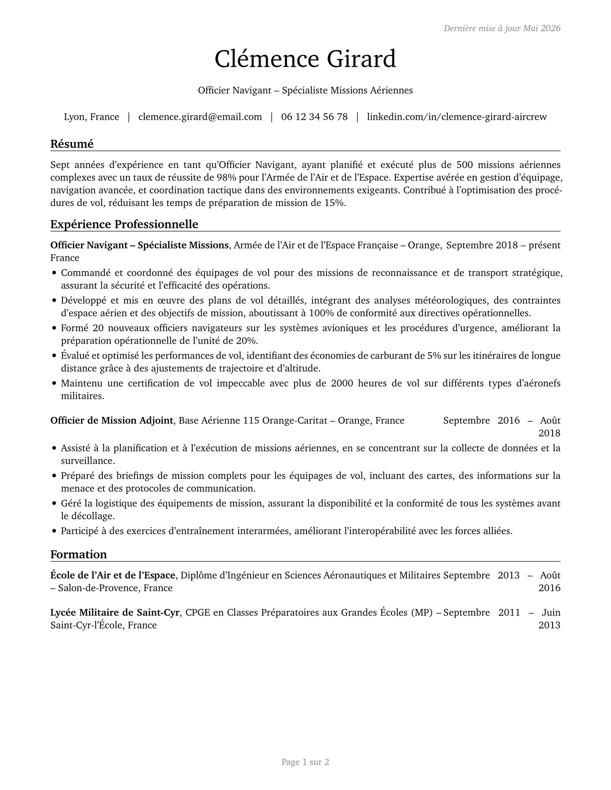 Air Crew Officers CV in French — page 1