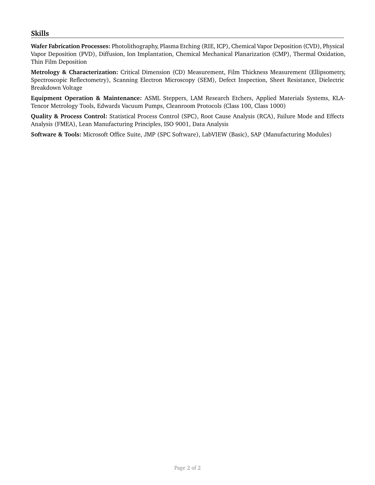 Semiconductor Processing Technicians CV in English — page 2