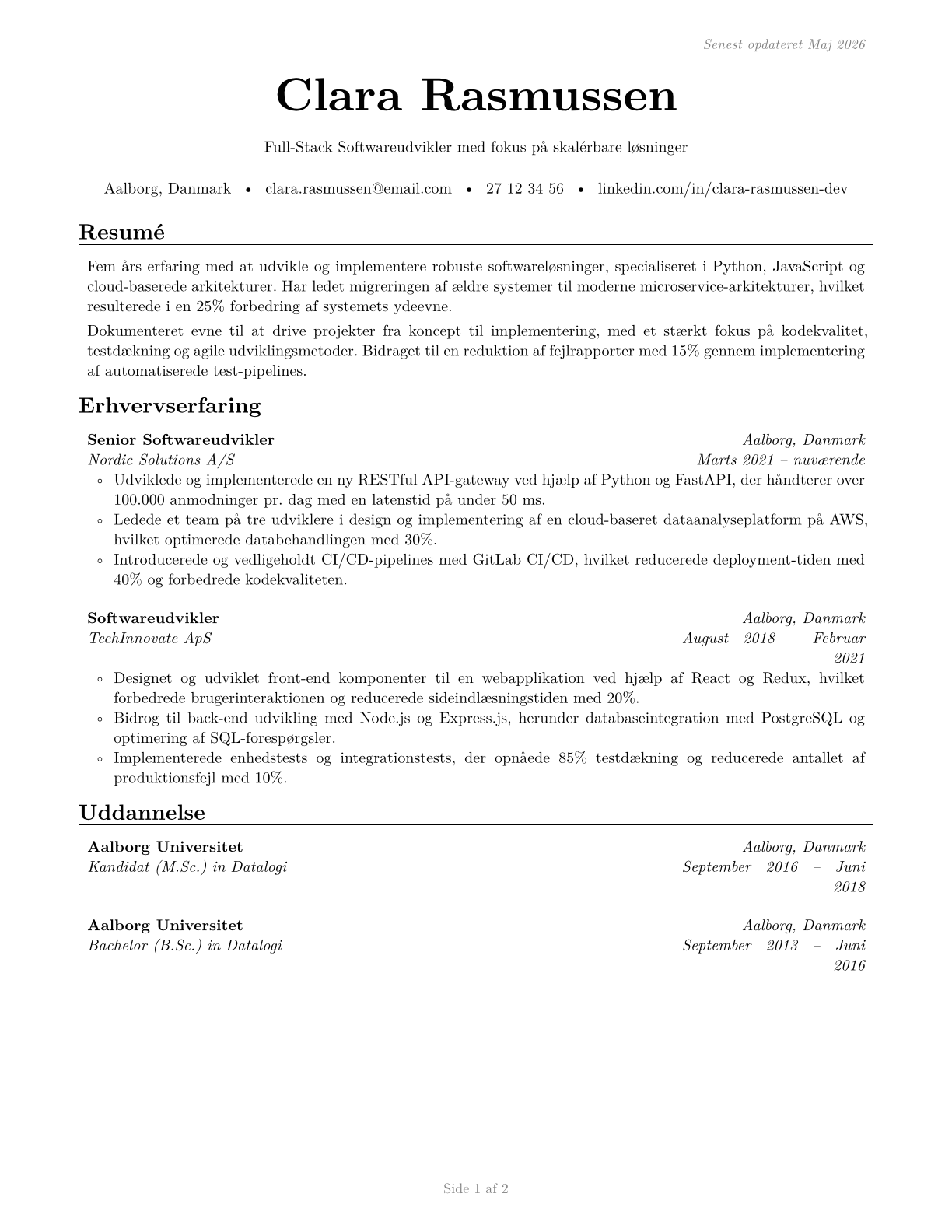 Software Developers CV in Danish — page 1