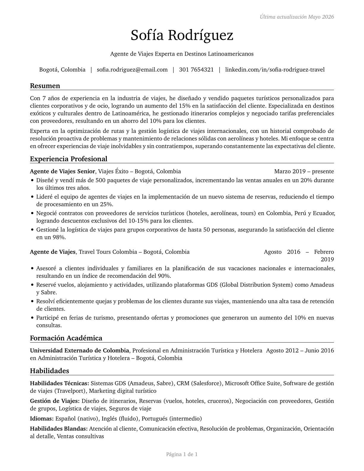 Travel Agents CV in Spanish — page 1
