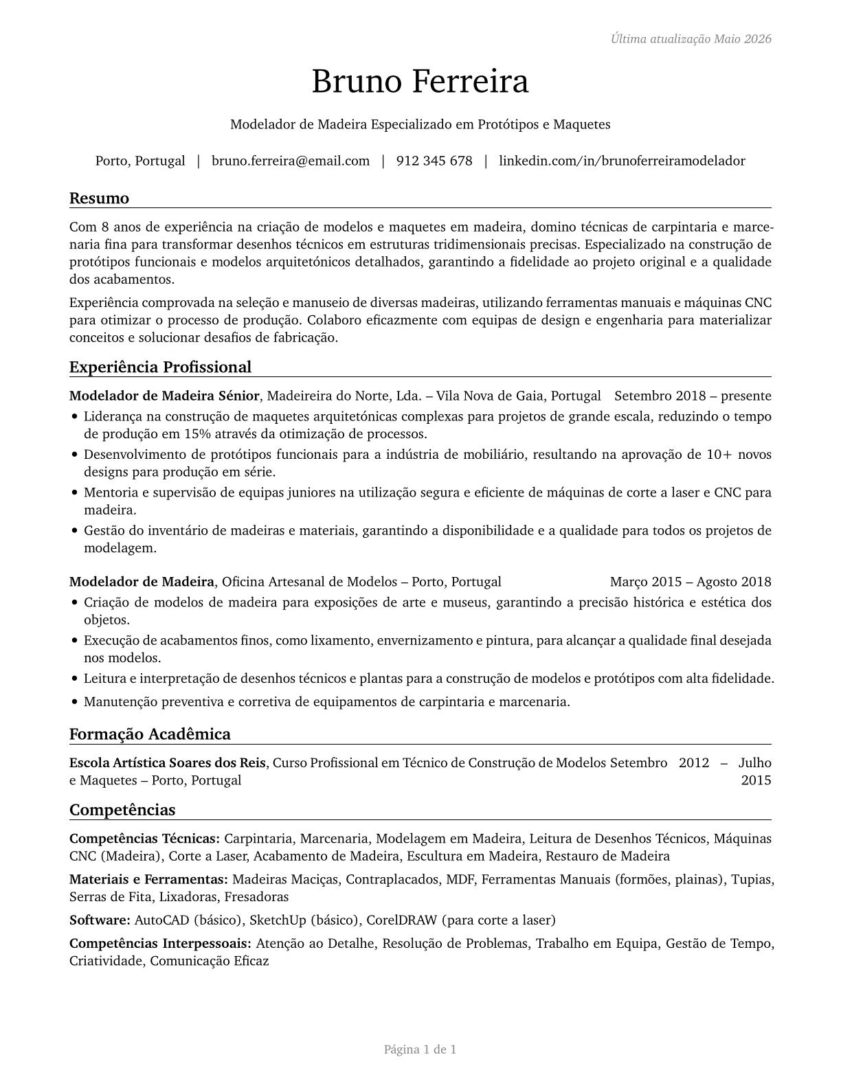Model Makers, Wood CV in Portuguese — page 1