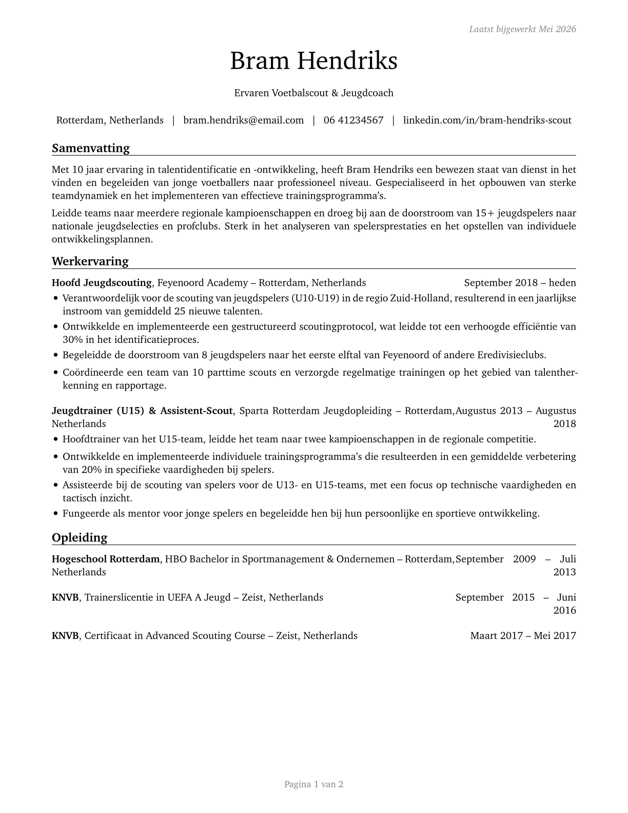 Coaches and Scouts CV in Dutch — page 1