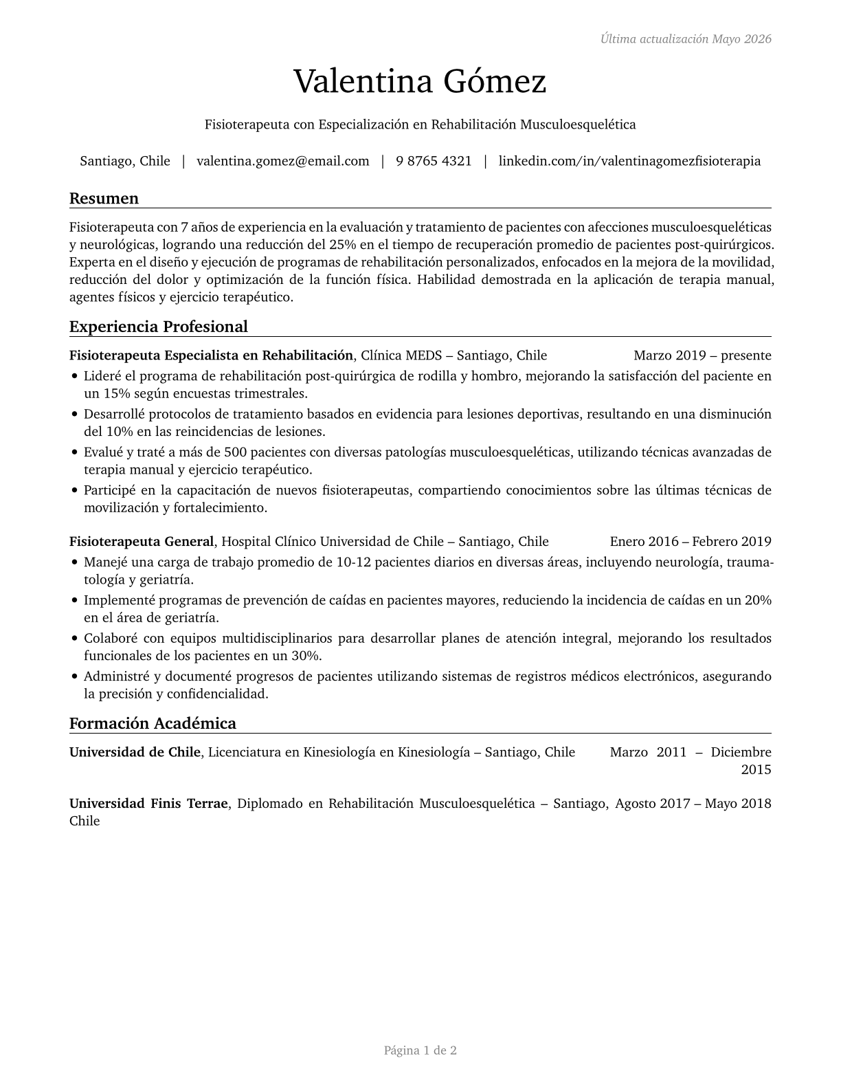 Physical Therapists CV in Spanish — page 1