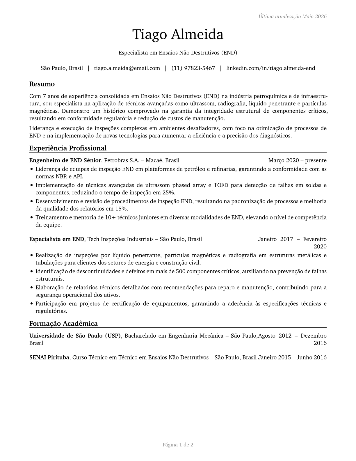 Non-Destructive Testing Specialists CV in Portuguese — page 1