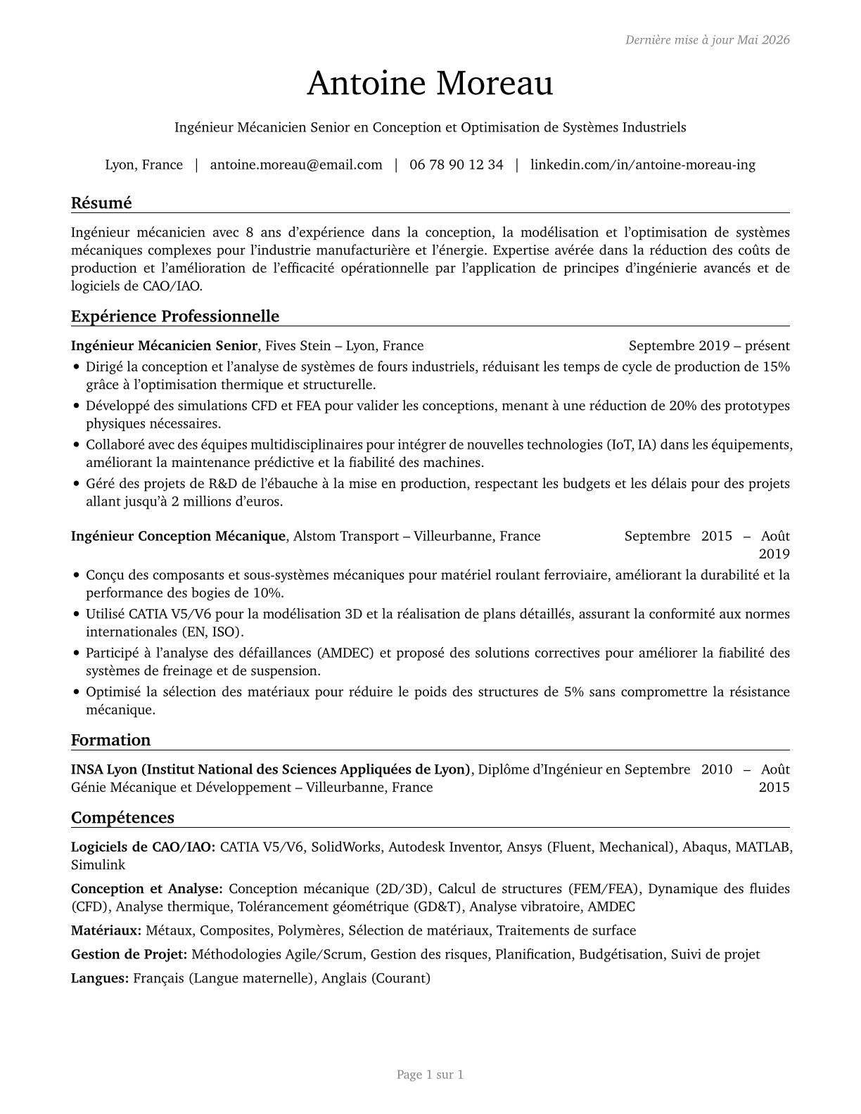 Mechanical Engineers CV in French — page 1