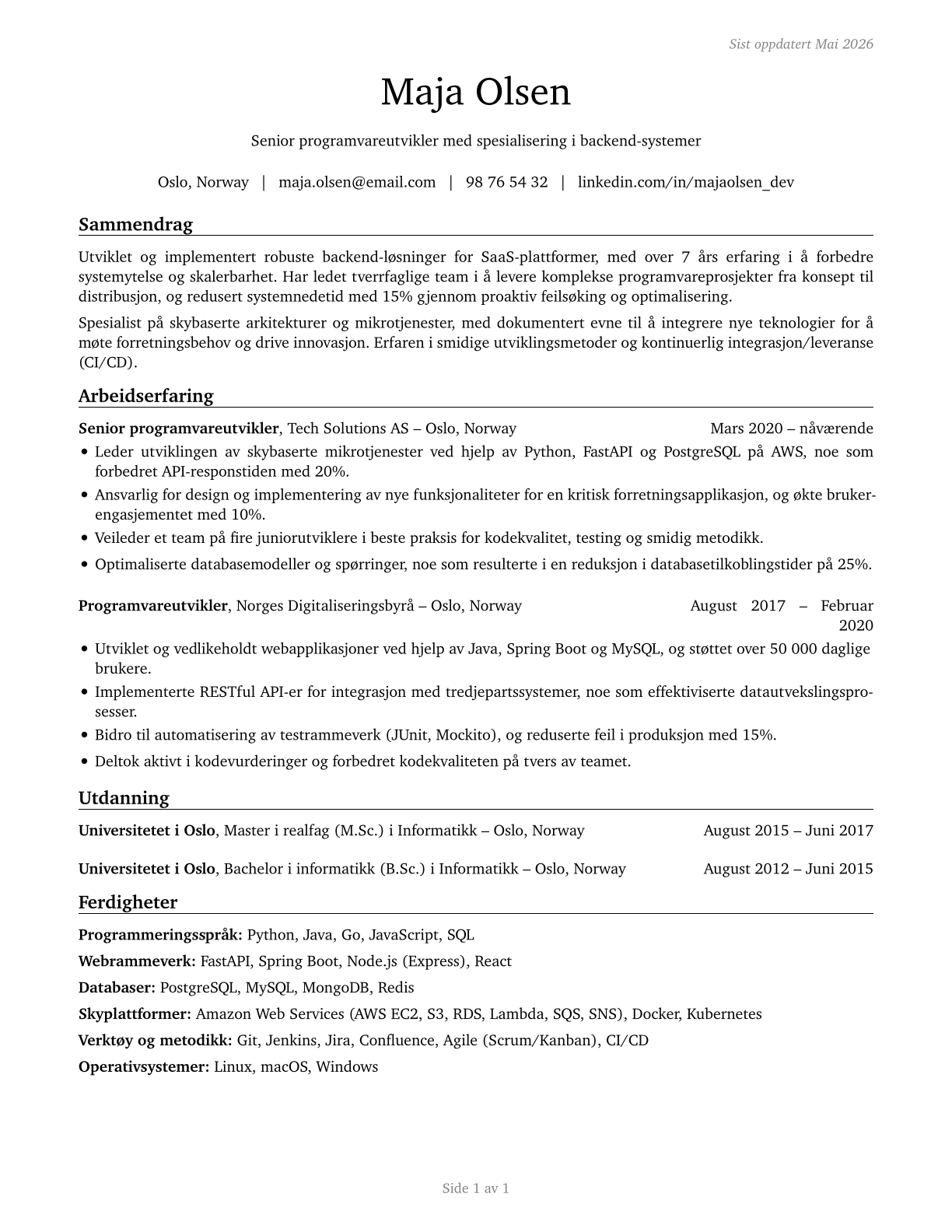 Computer Programmers CV in Norwegian_bokmal — page 1