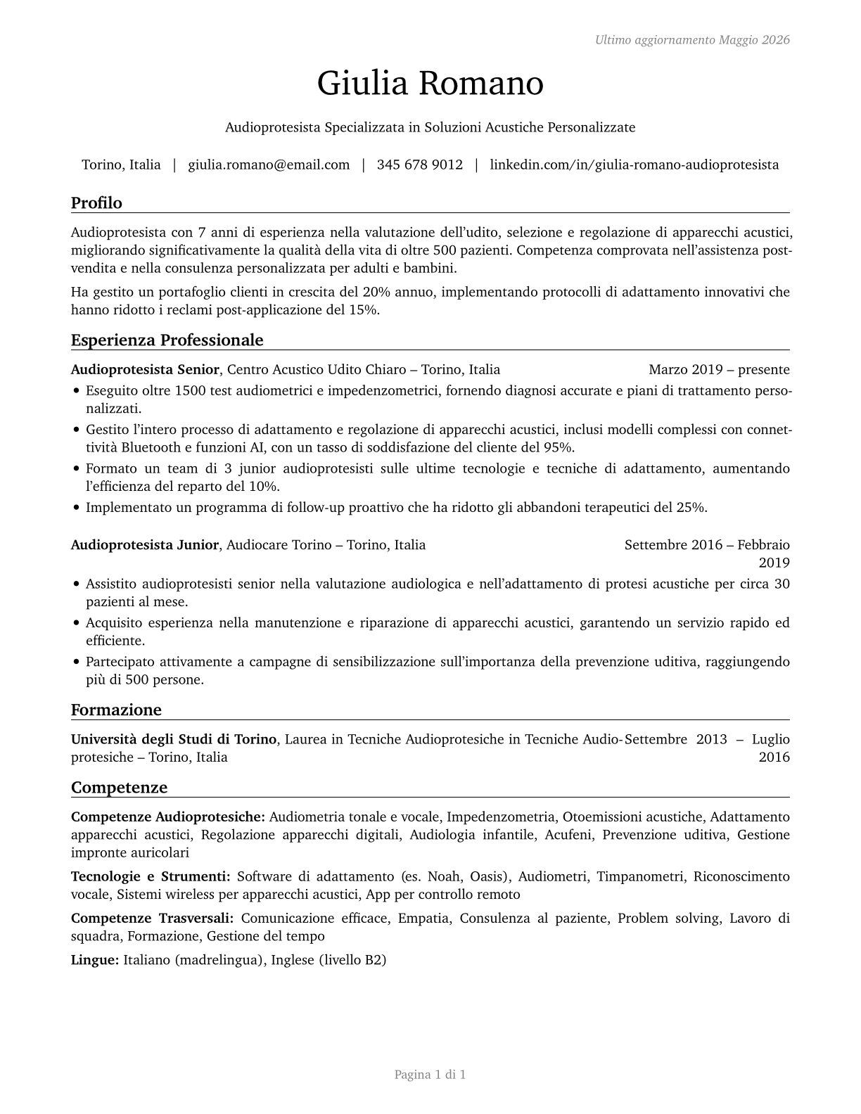 Hearing Aid Specialists CV in Italian — page 1