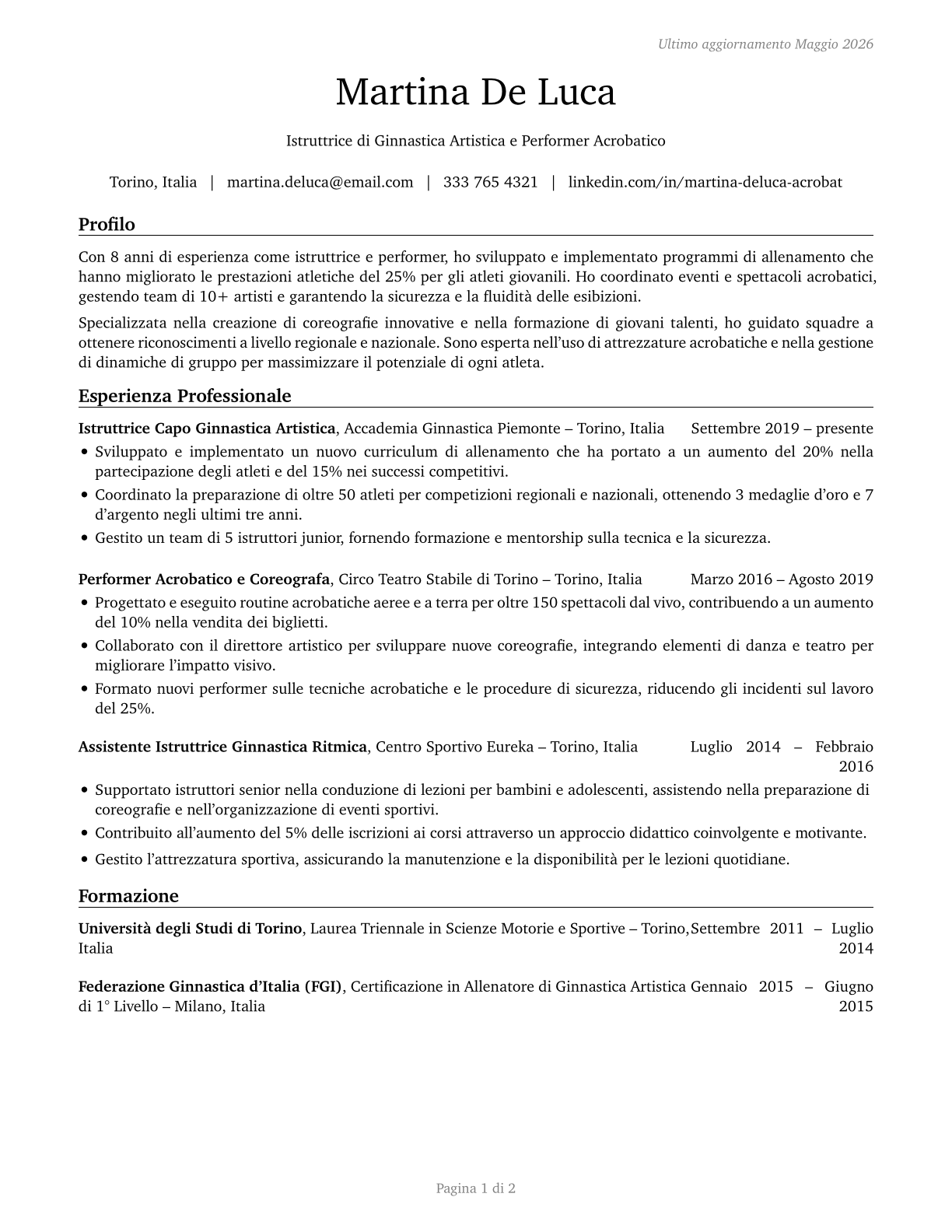 Entertainers and Performers, Sports and Related Workers, All Other CV in Italian — page 1