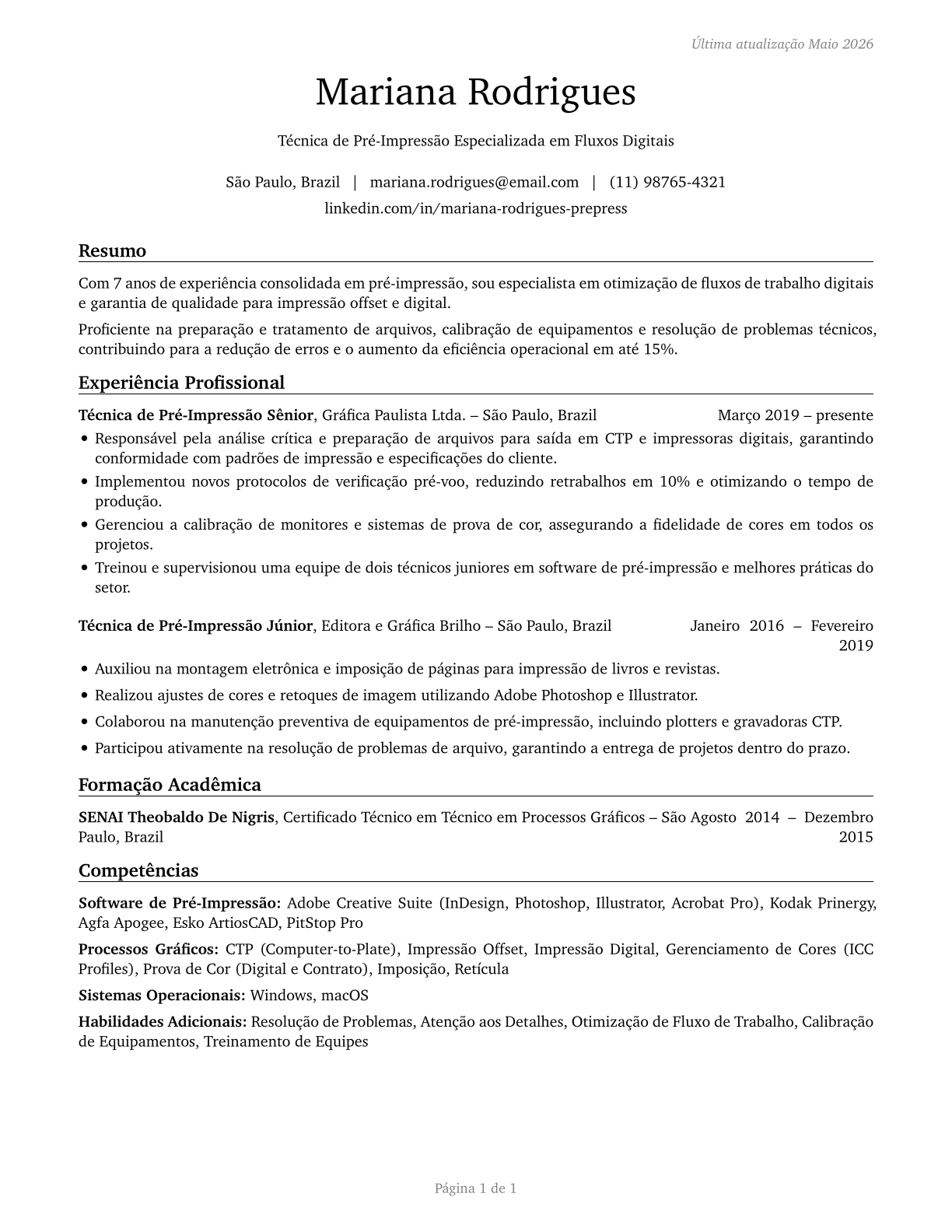 Prepress Technicians and Workers CV in Portuguese — page 1