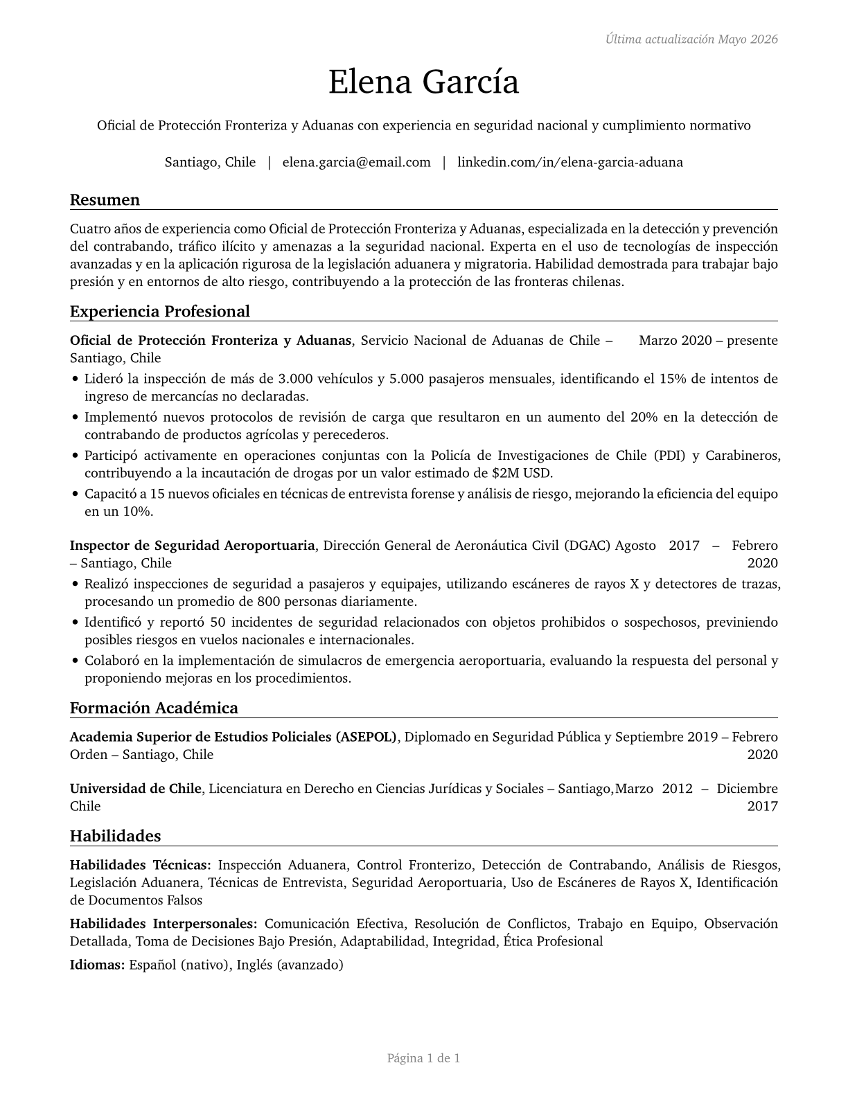 Customs and Border Protection Officers CV in Spanish — page 1