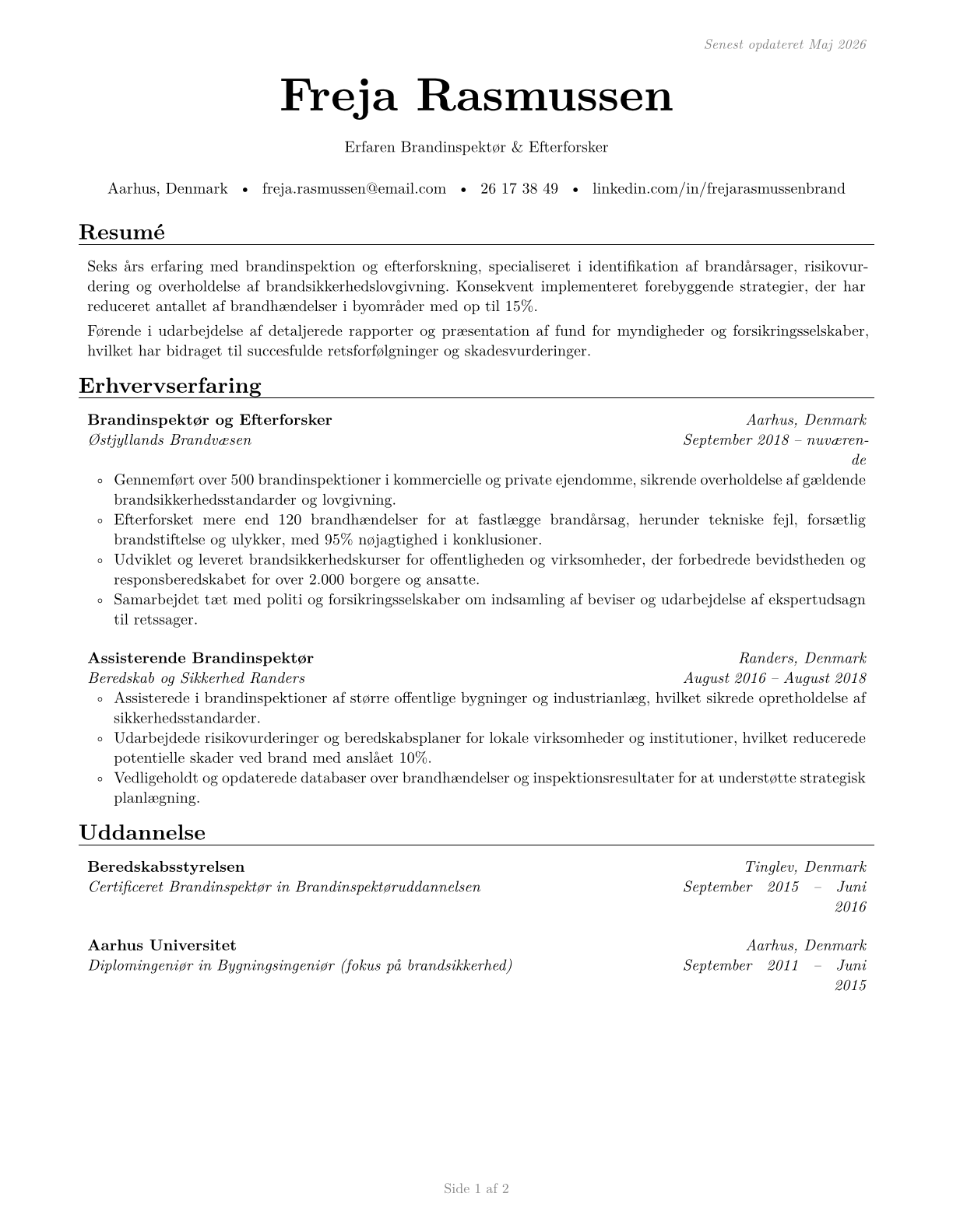 Fire Inspectors and Investigators CV in Danish — page 1