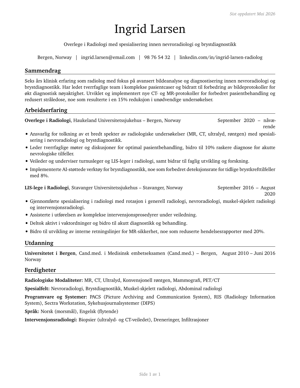 Radiologists CV in Norwegian_bokmal — page 1