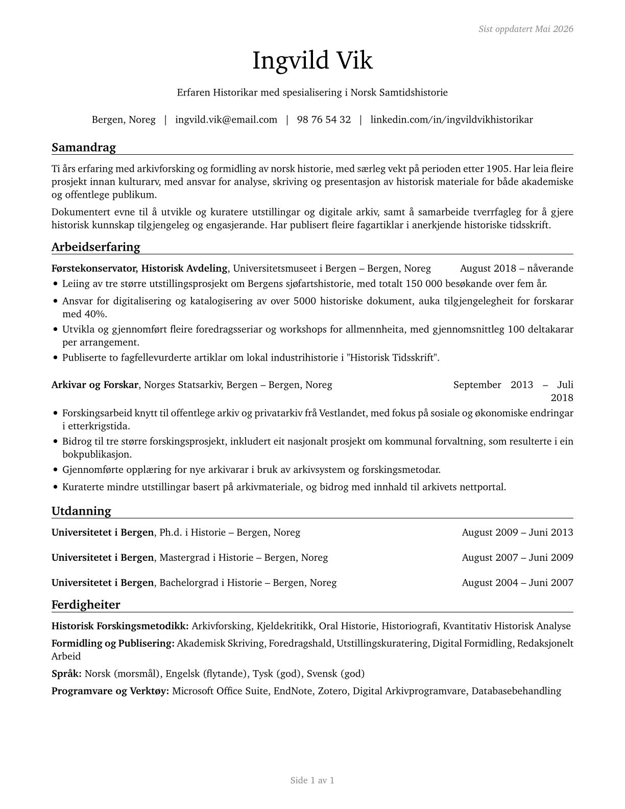 Historians CV in Norwegian_nynorsk — page 1