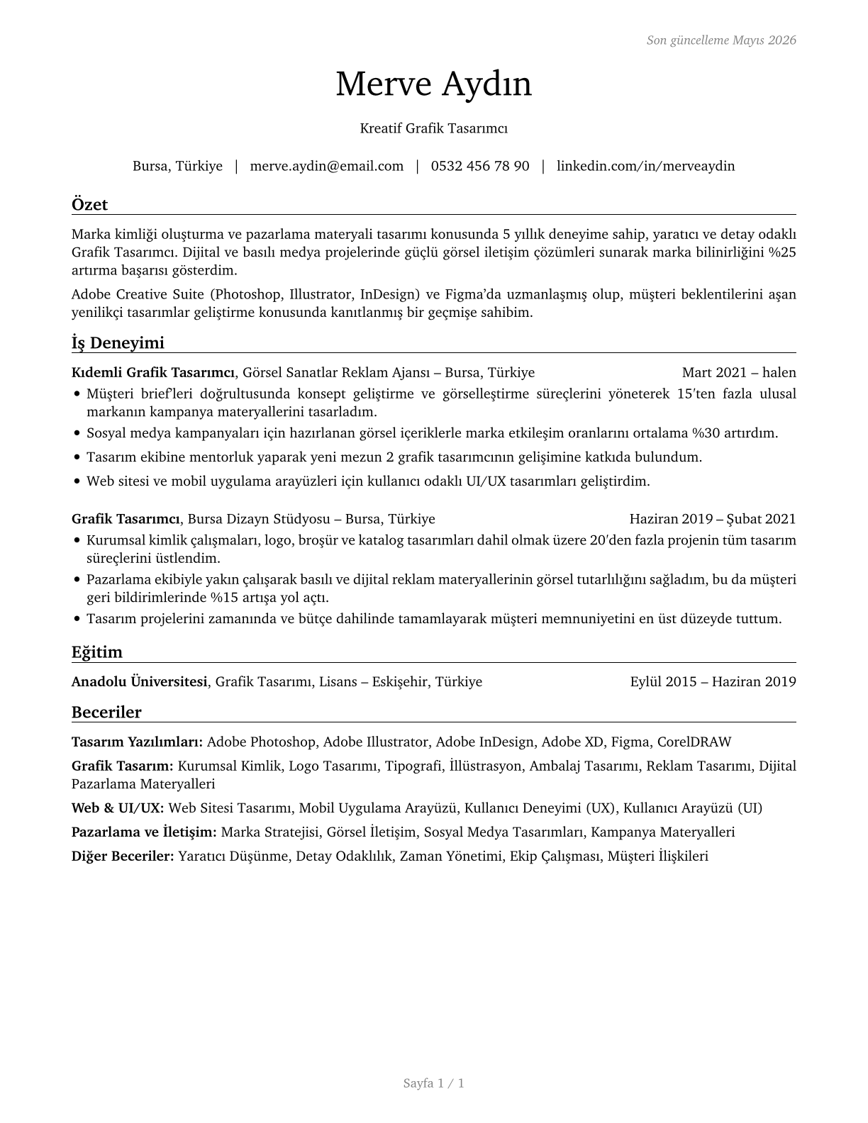 Graphic Designers CV in Turkish — page 1