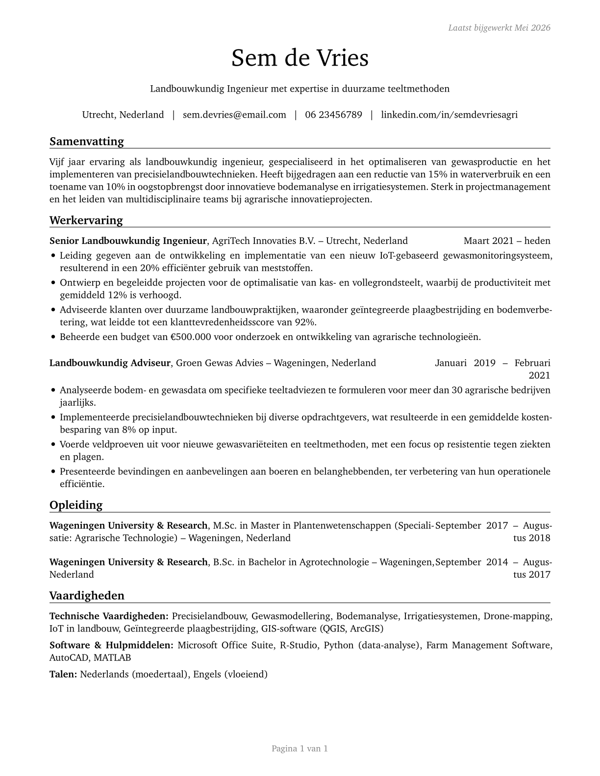 Agricultural Engineers CV in Dutch — page 1