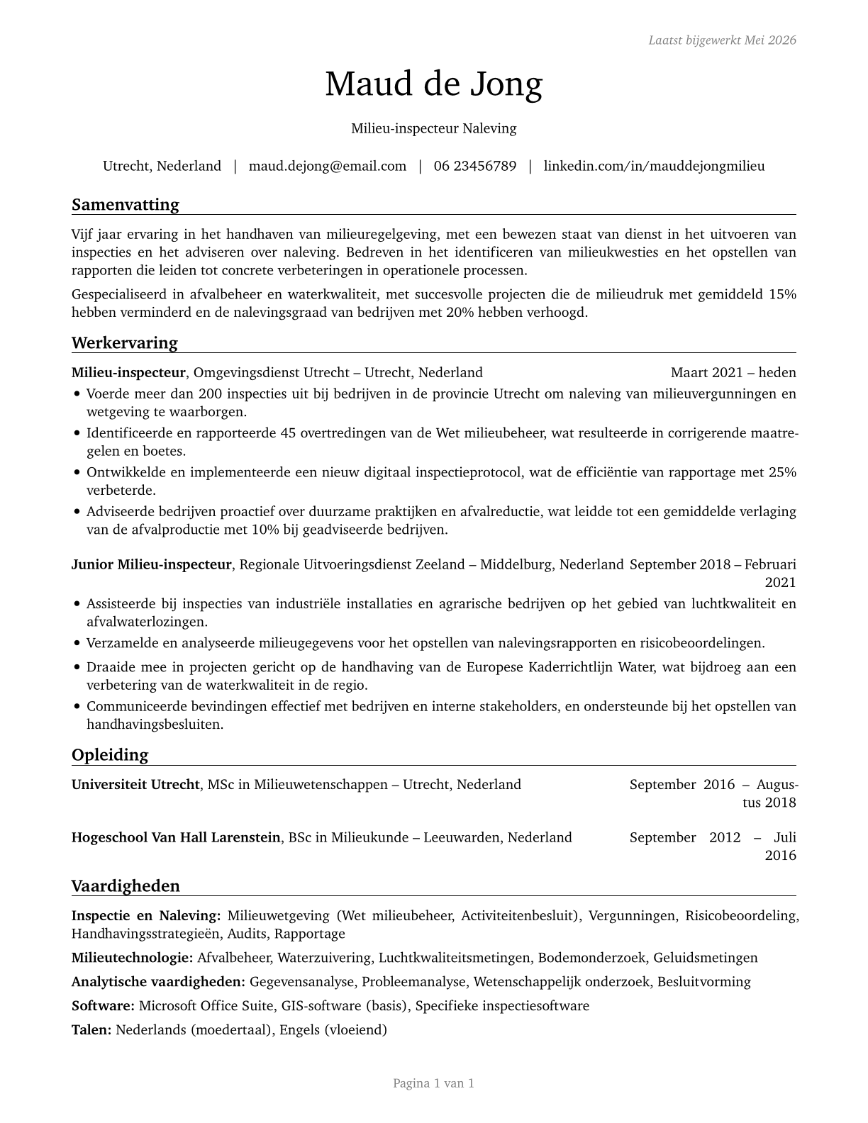 Environmental Compliance Inspectors CV in Dutch — page 1