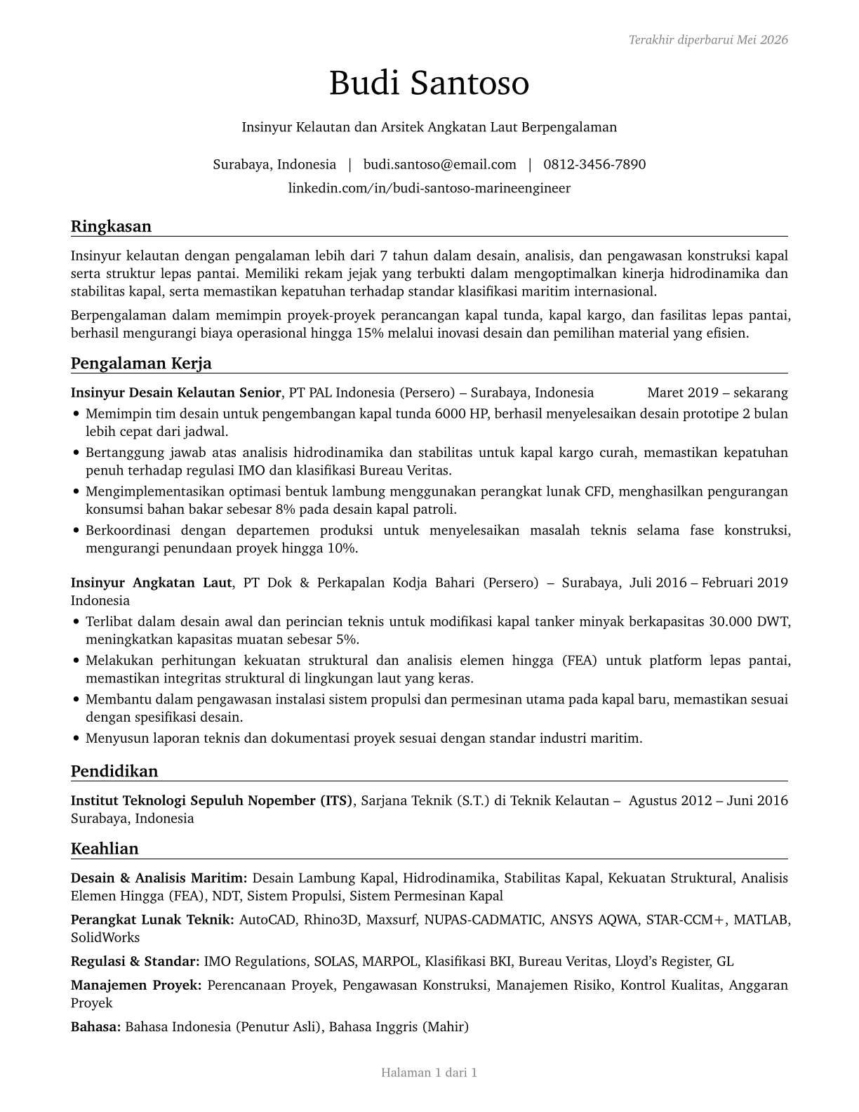 Marine Engineers and Naval Architects CV in Indonesian — page 1