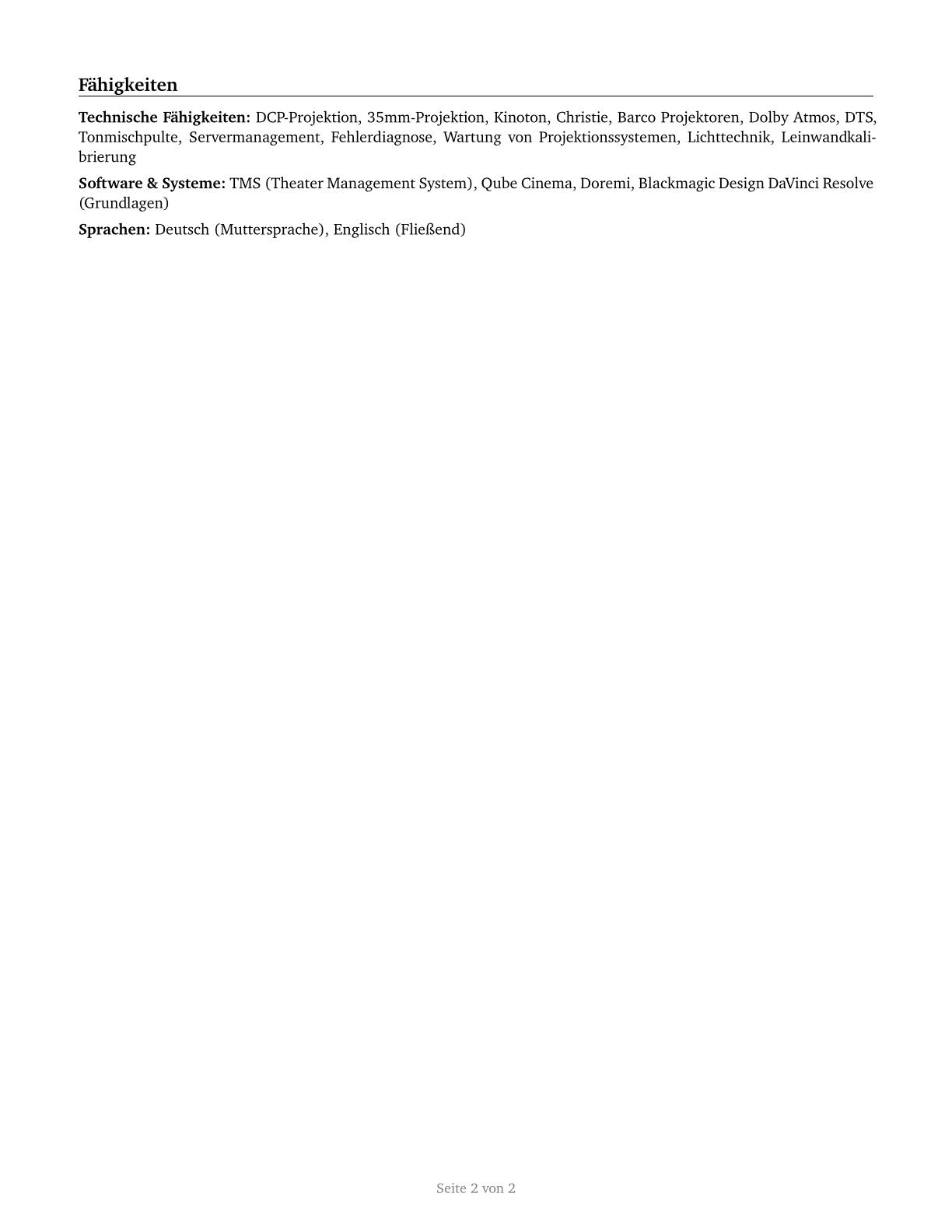 Motion Picture Projectionists CV in German — page 2